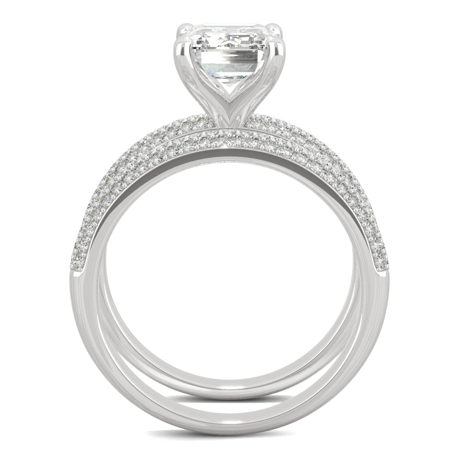 2.96 CTW DEW Emerald Moissanite Side-Stone Bridal Set in 14K White Gold