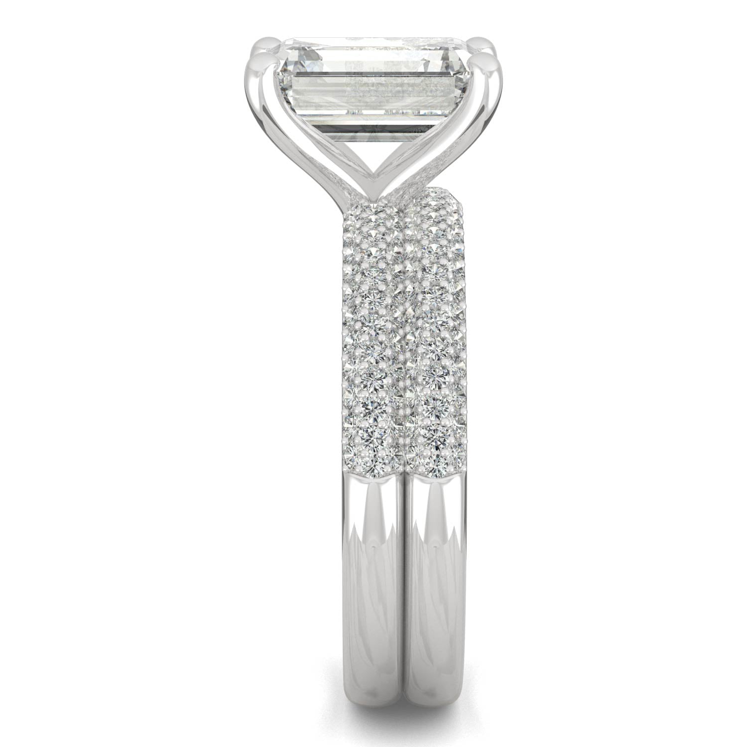 2.96 CTW DEW Emerald Moissanite Side-Stone Bridal Set in 14K White Gold