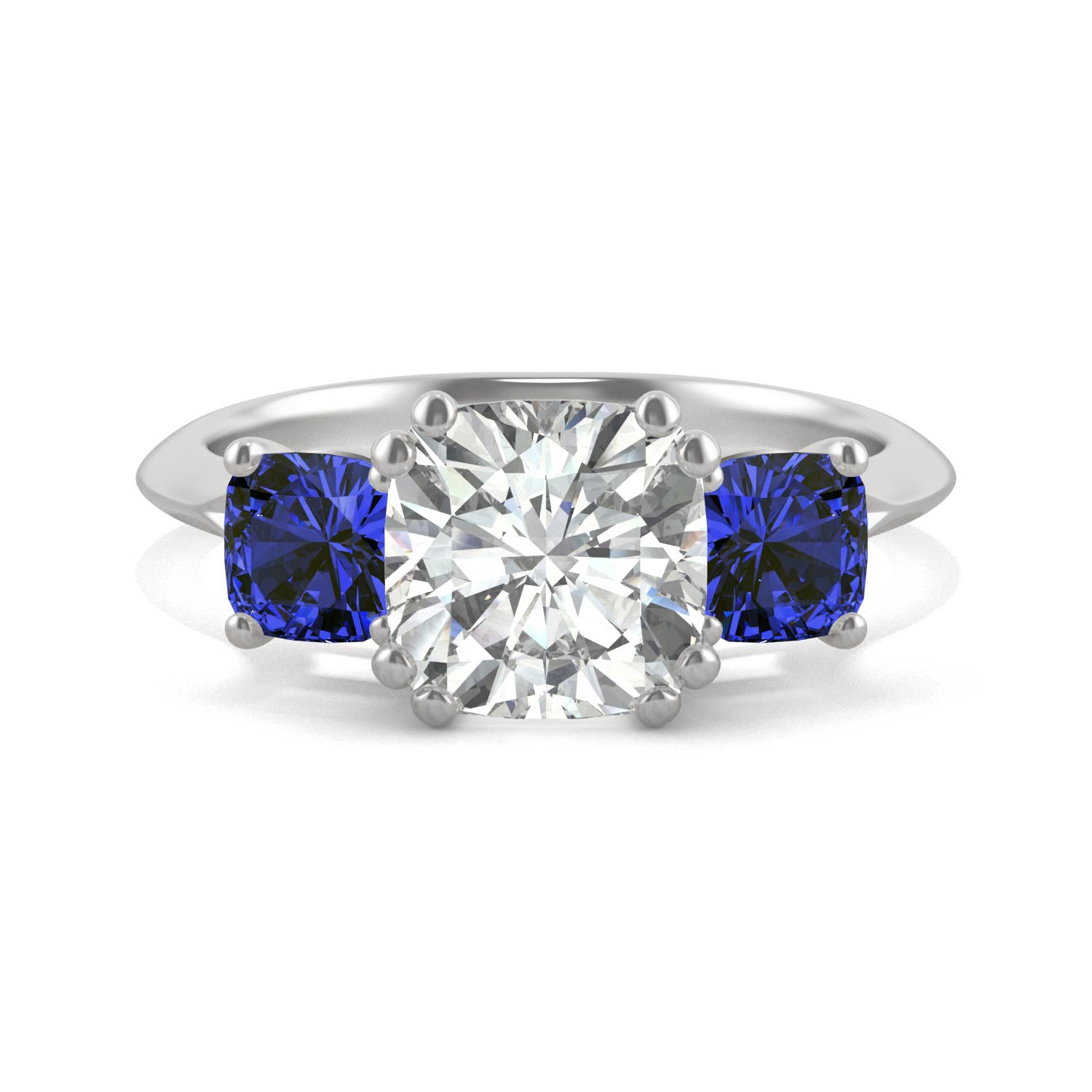 3.40 CTW DEW Cushion Moissanite Engagement Ring in 14K White Gold