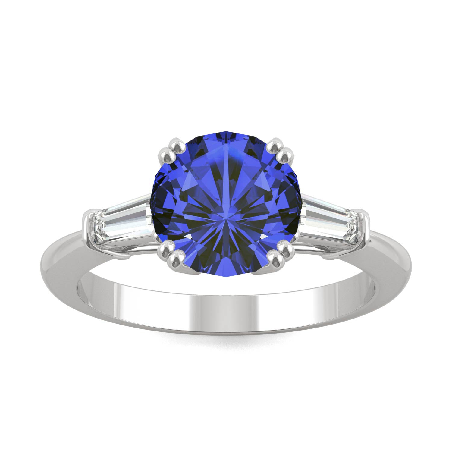 3.07 CTW DEW Round Sapphire Three-Stone Basket Ring in 14K White Gold