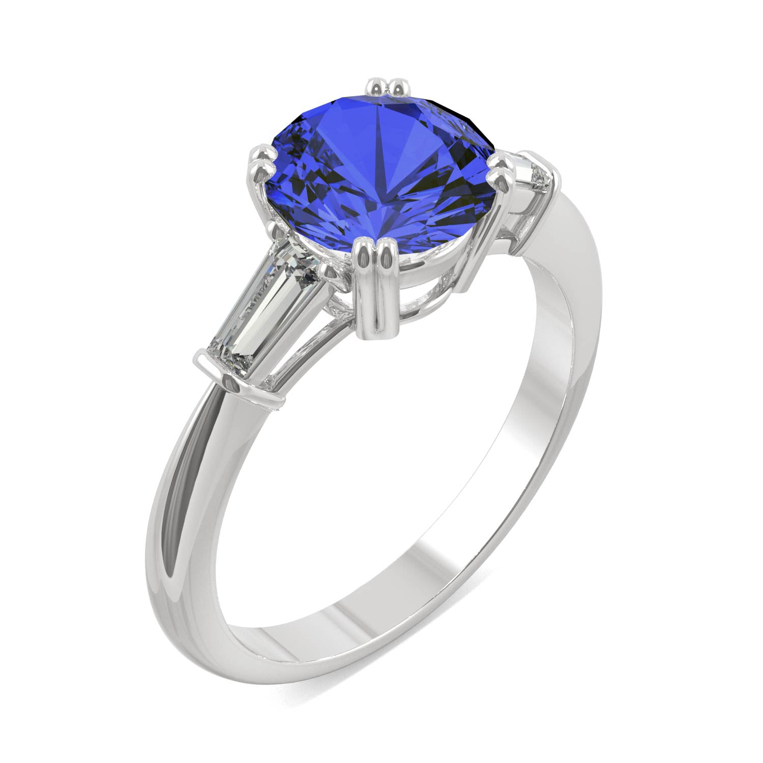 3.07 CTW DEW Round Sapphire Three-Stone Basket Ring in 14K White Gold