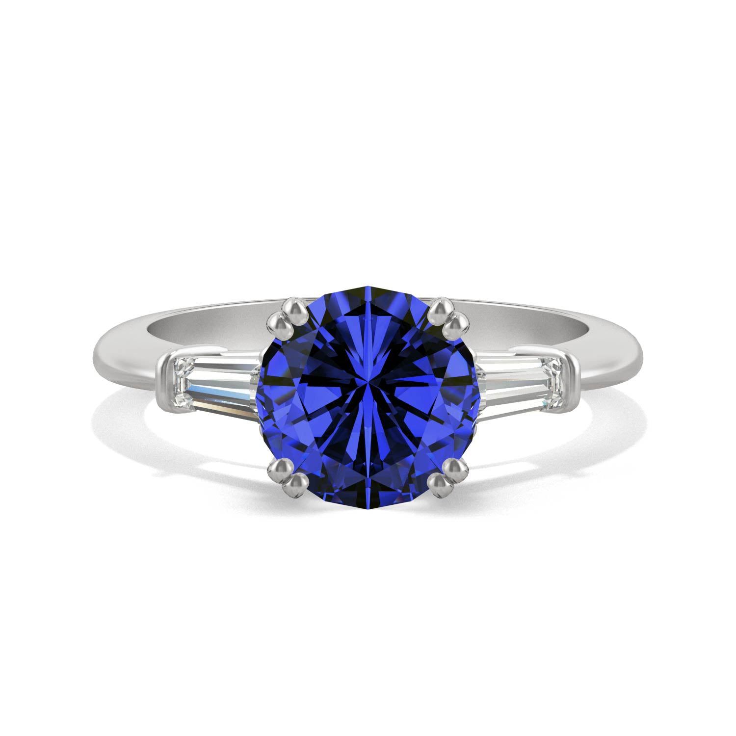 3.07 CTW DEW Round Sapphire Three-Stone Basket Ring in 14K White Gold