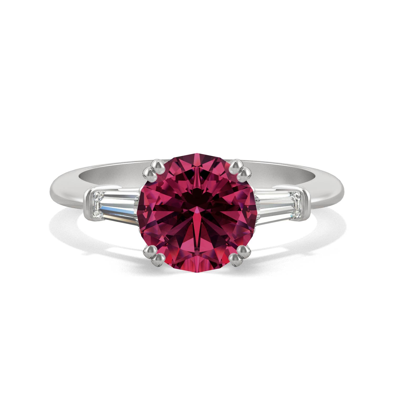 3.07 CTW DEW Round Ruby Three Stone Basket Ring in 14K White Gold