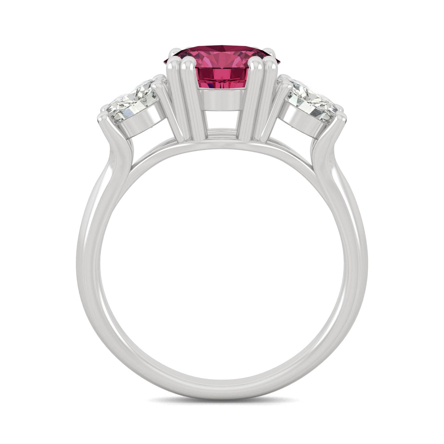 3.90 CTW DEW Round Ruby Three-Stone Ring in 14K White Gold