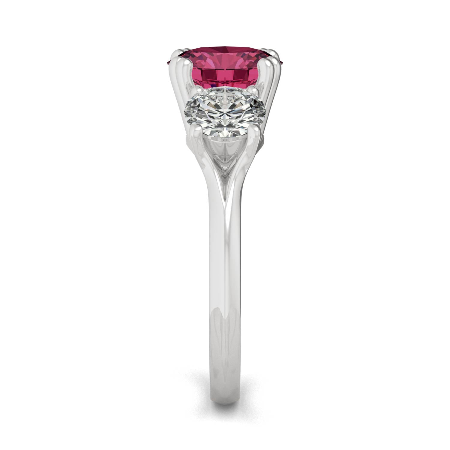 3.90 CTW DEW Round Ruby Three-Stone Ring in 14K White Gold