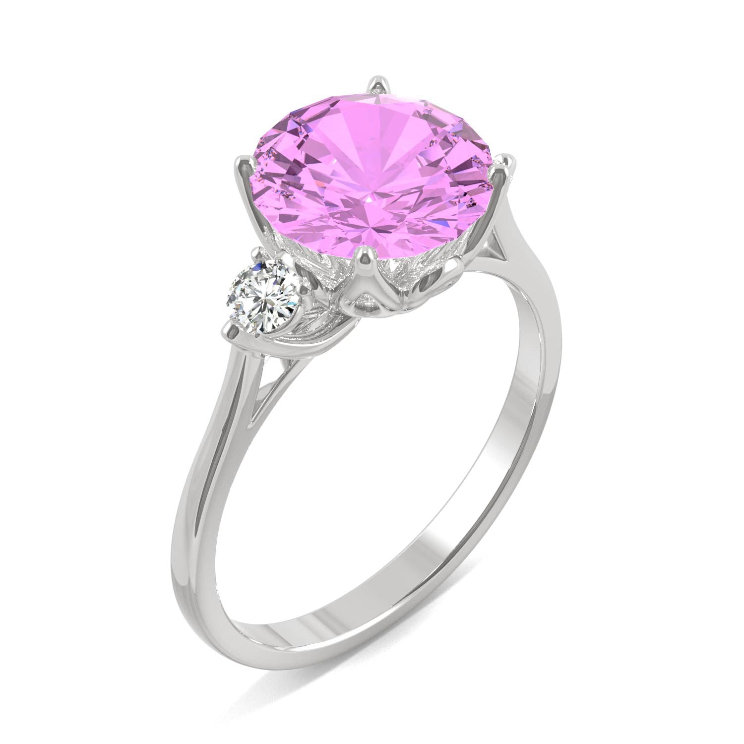 3.55 CTW DEW Round Pink Sapphire Engagement Ring in 14K White Gold