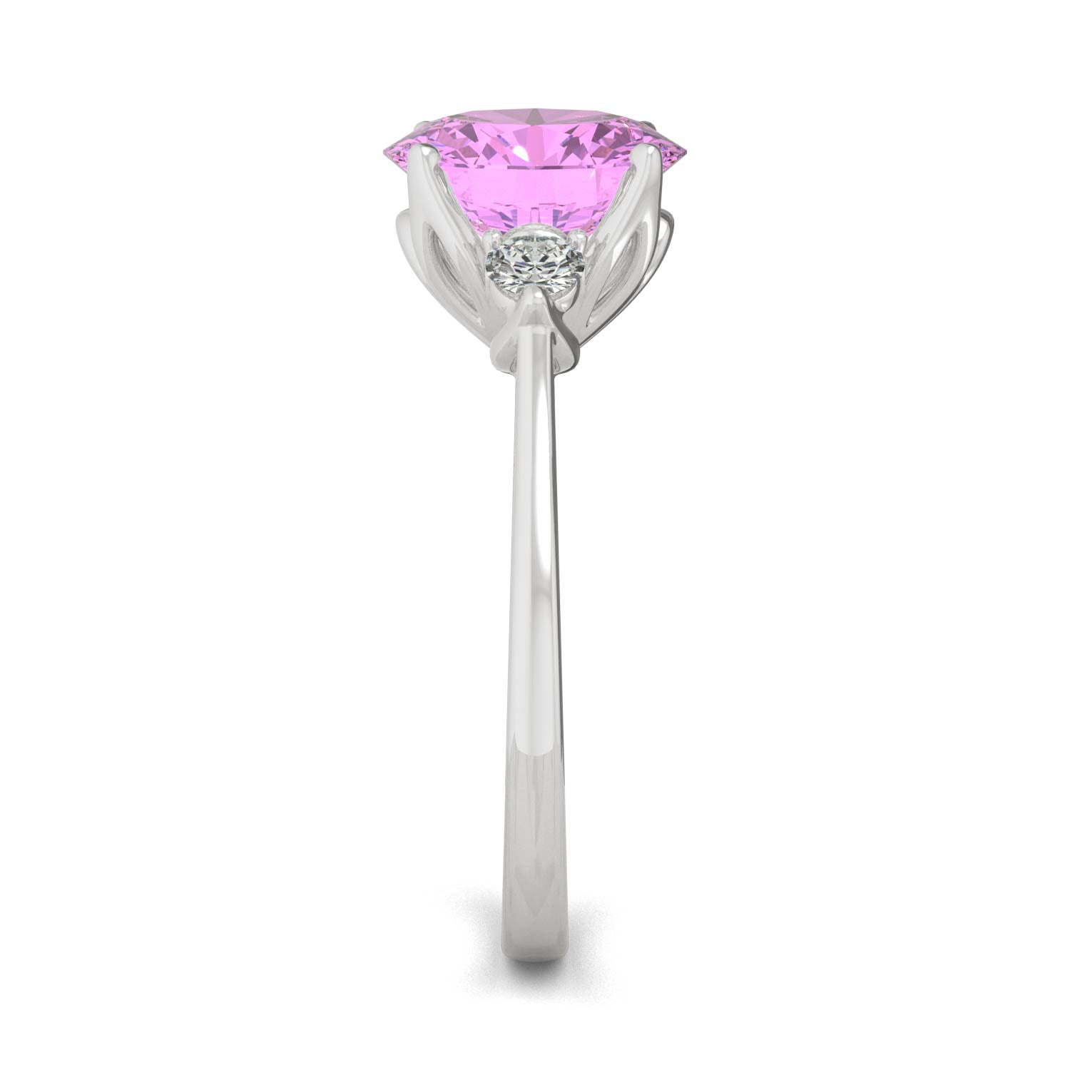 3.55 CTW DEW Round Pink Sapphire Engagement Ring in 14K White Gold
