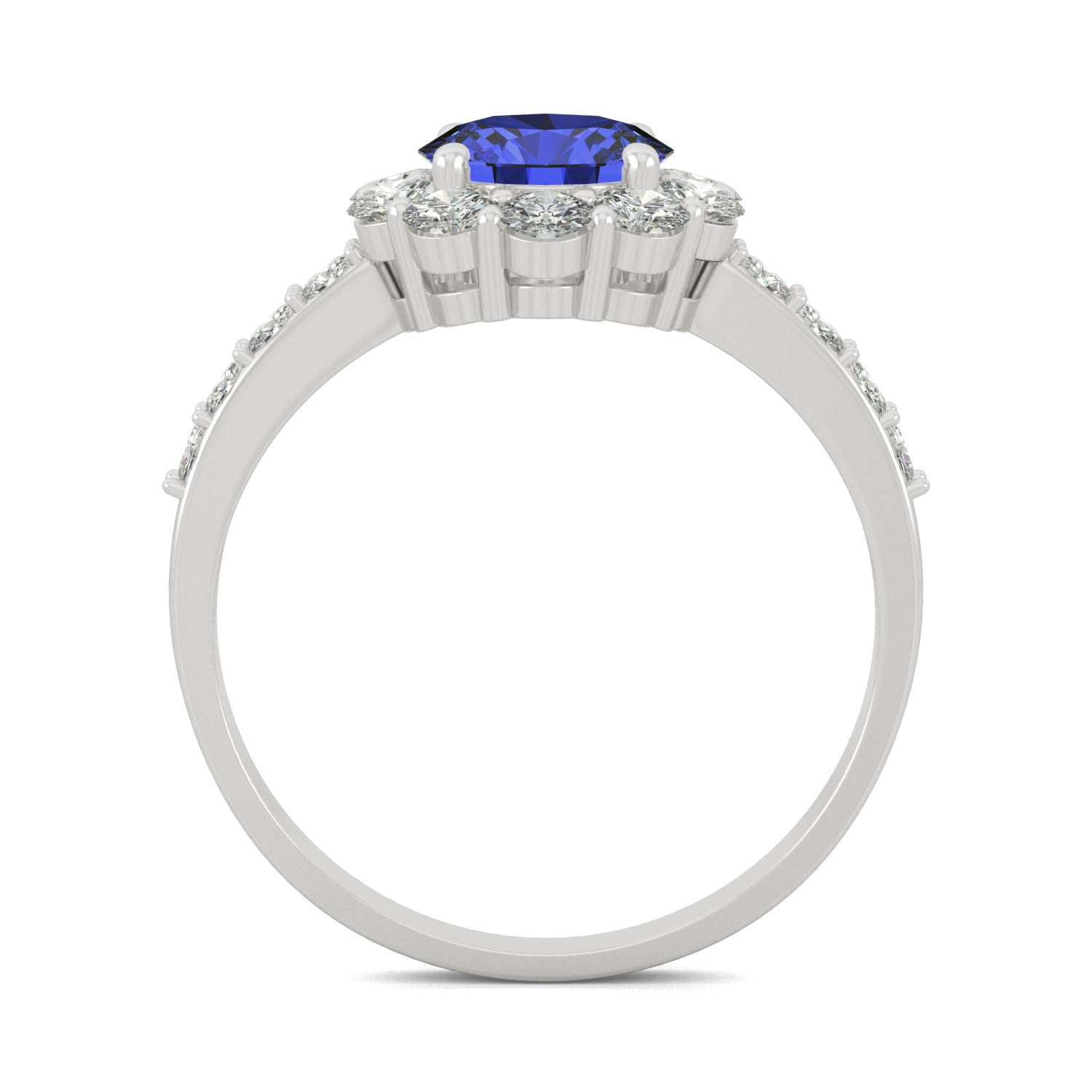 2.28 CTW DEW Round Sapphire Halo Ring in 14K White Gold