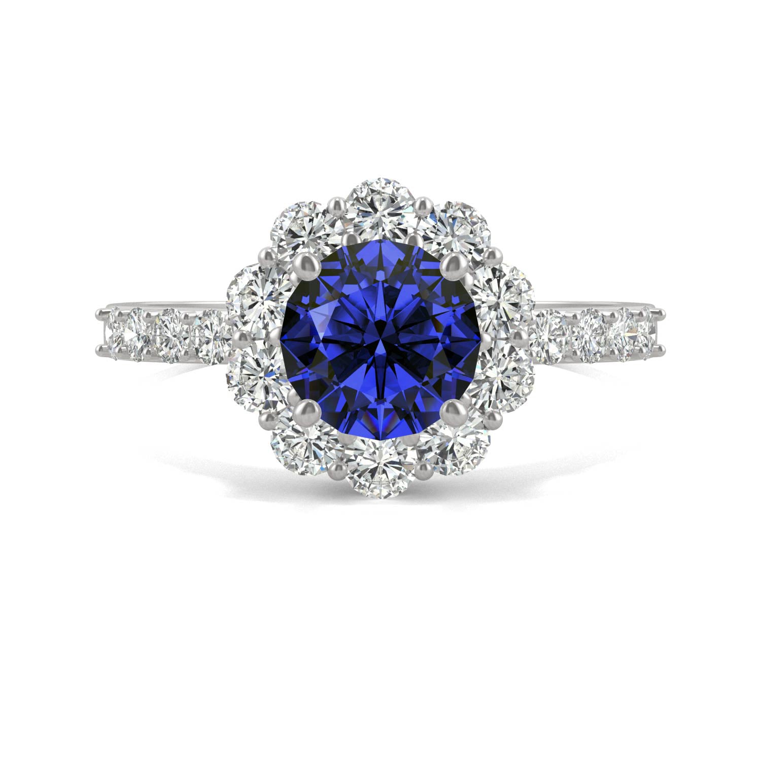 2.28 CTW DEW Round Sapphire Halo Ring in 14K White Gold