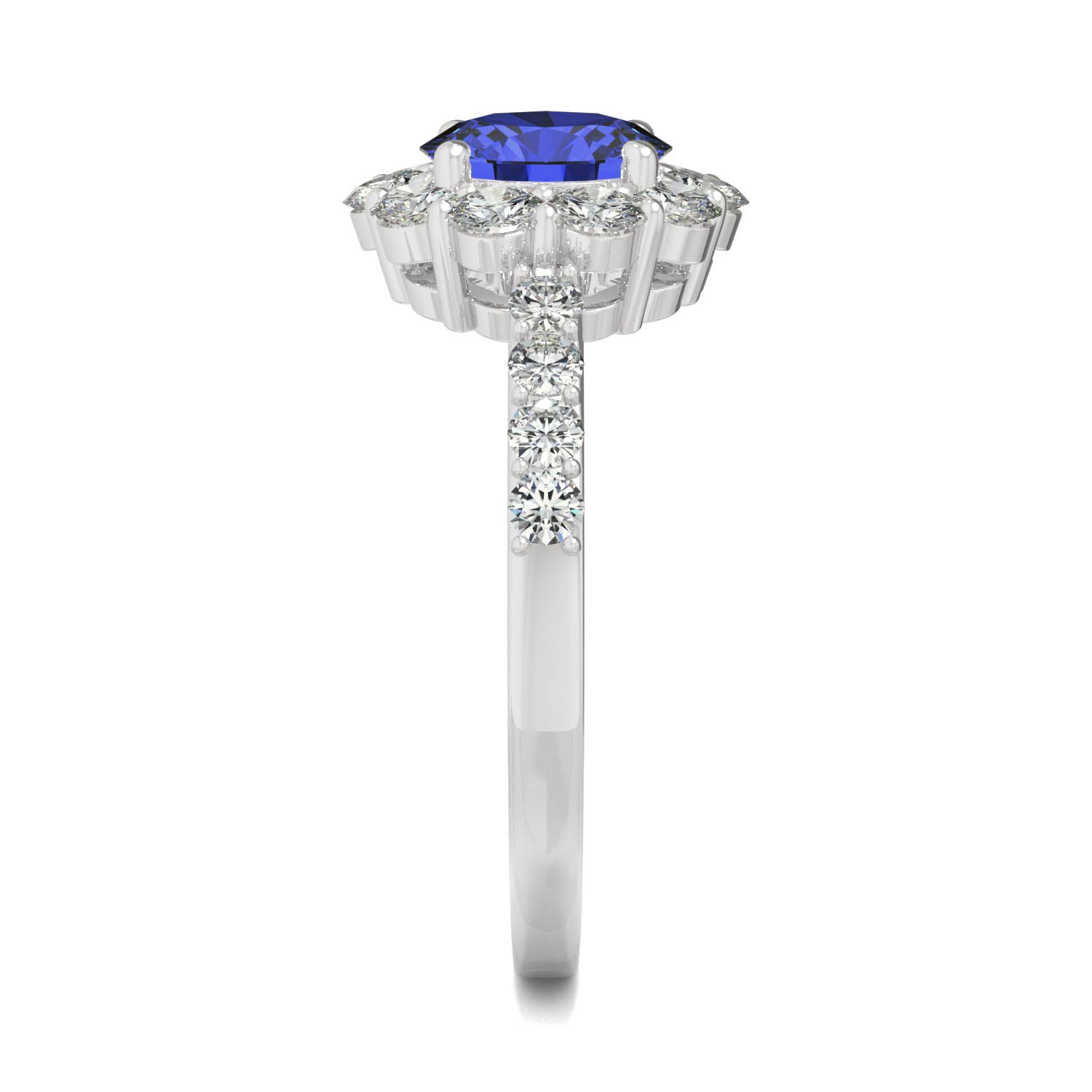 2.28 CTW DEW Round Sapphire Halo Ring in 14K White Gold