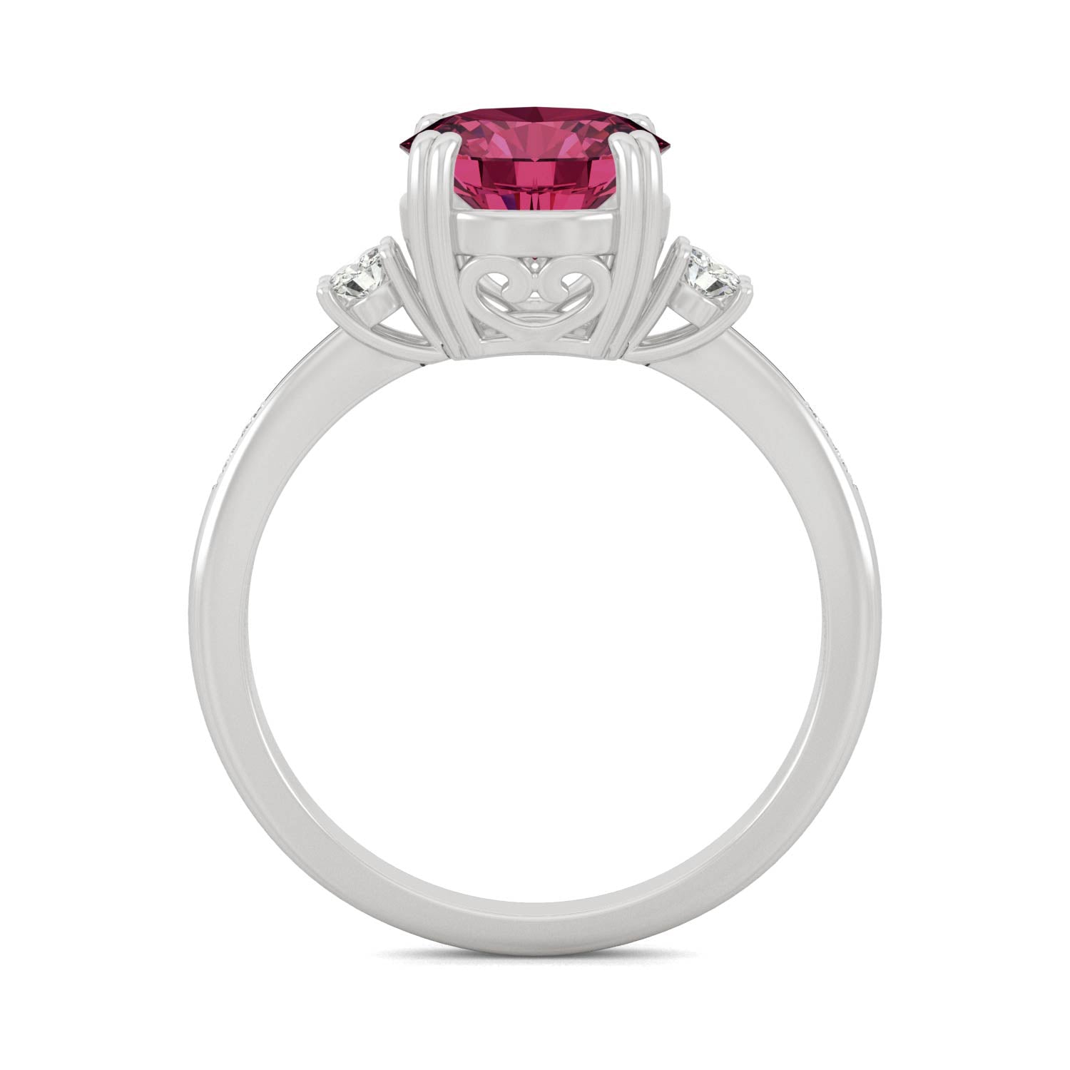 2.84 CTW DEW Round Ruby Basket Ring in 14K White Gold