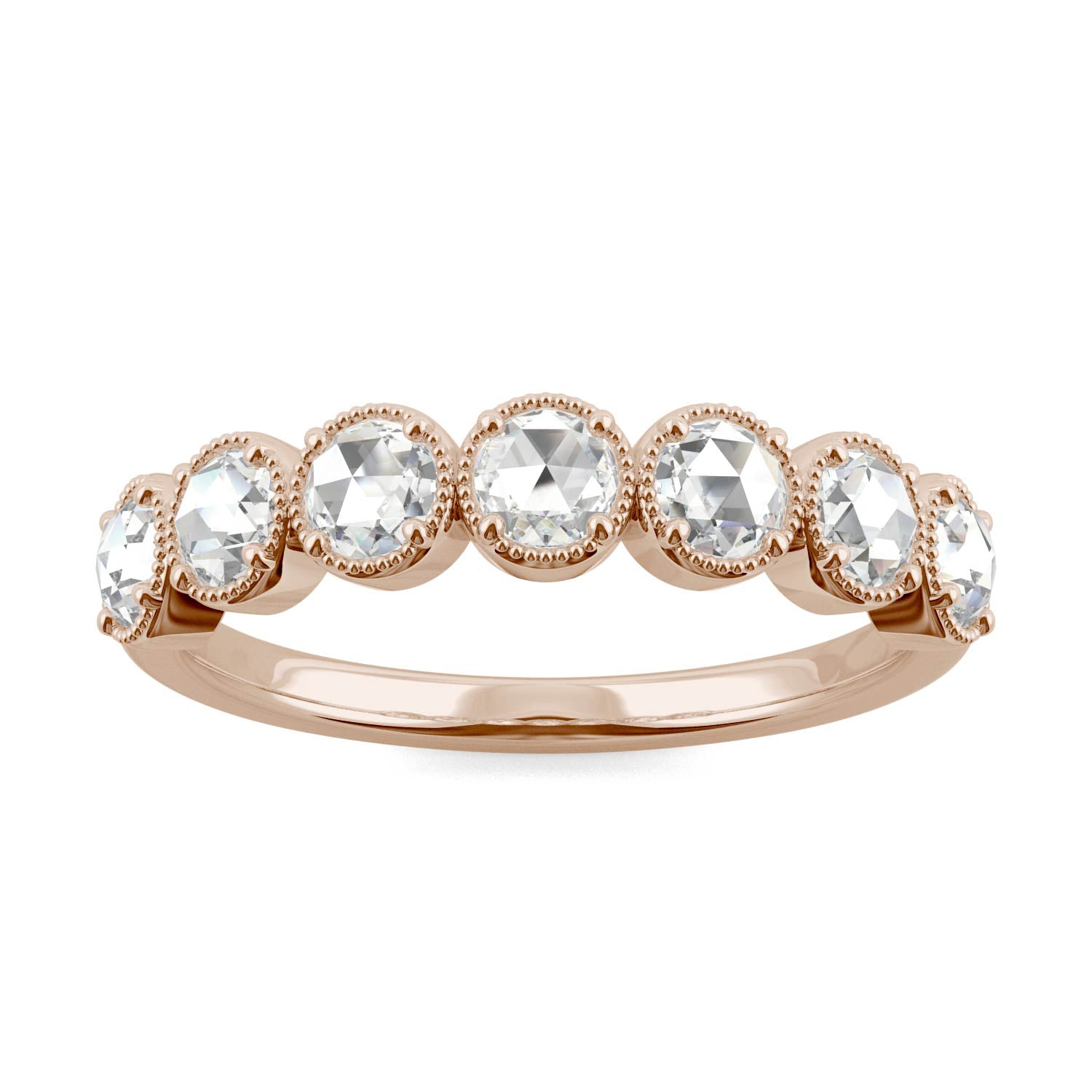 0.42 CTW DEW Round Moissanite Seven Stone Ring in 14K Rose Gold