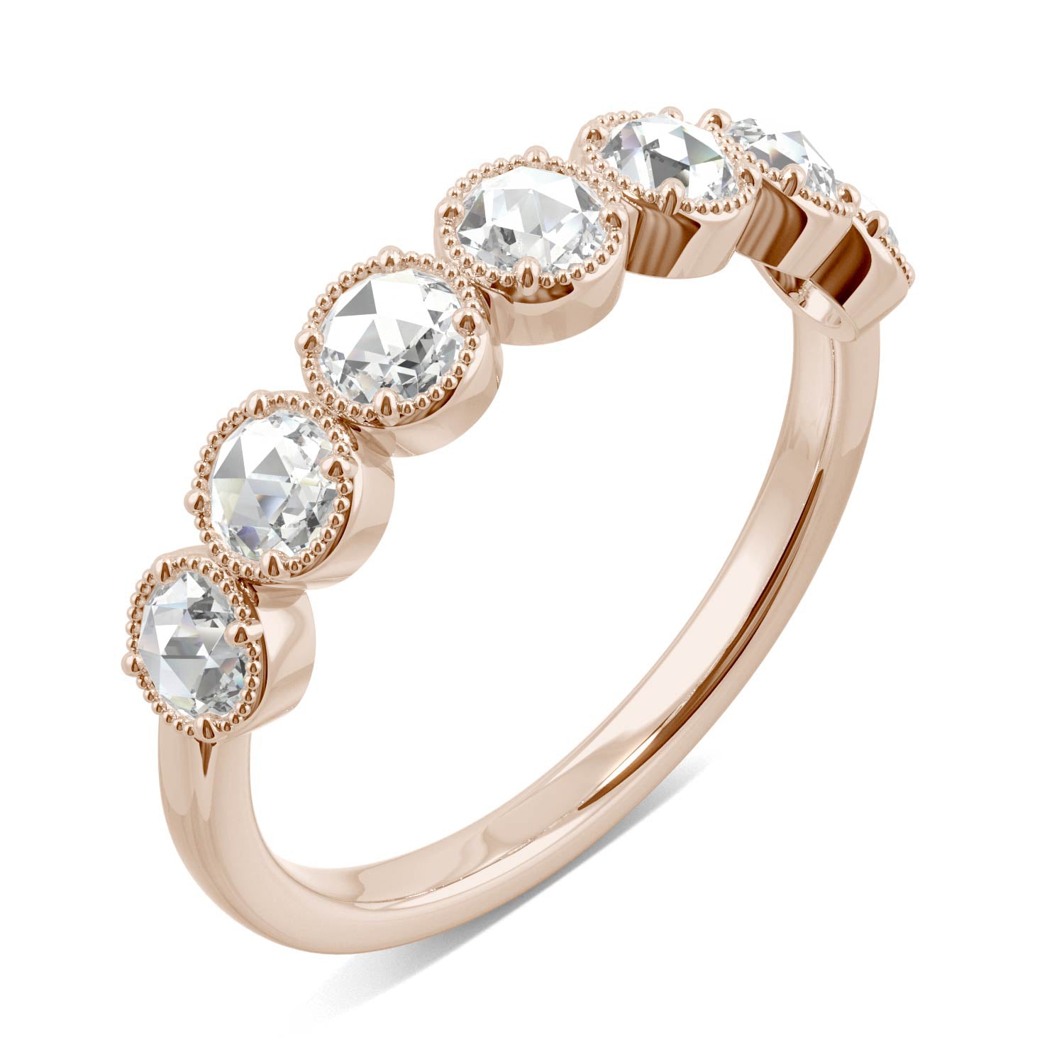 0.42 CTW DEW Round Moissanite Seven Stone Ring in 14K Rose Gold