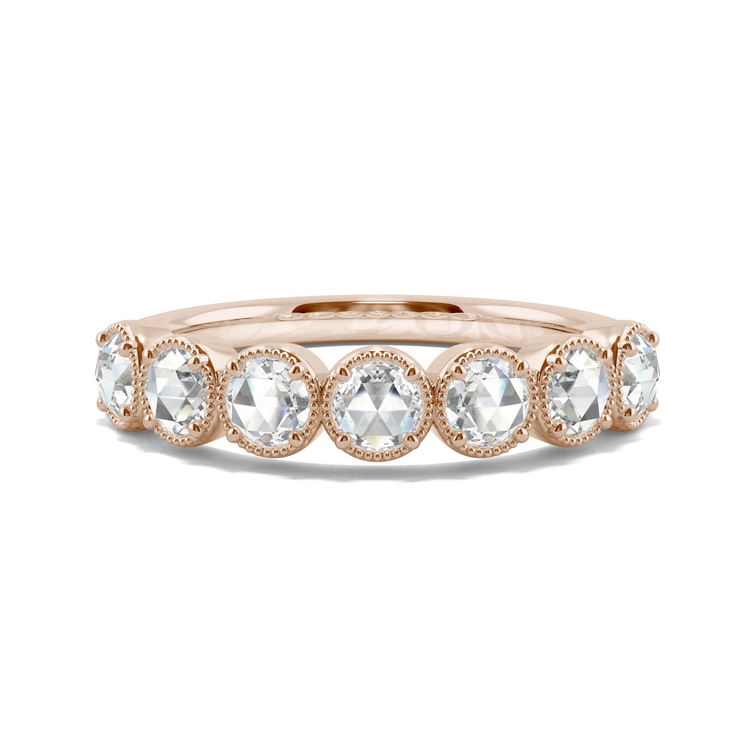 0.42 CTW DEW Round Moissanite Seven Stone Ring in 14K Rose Gold