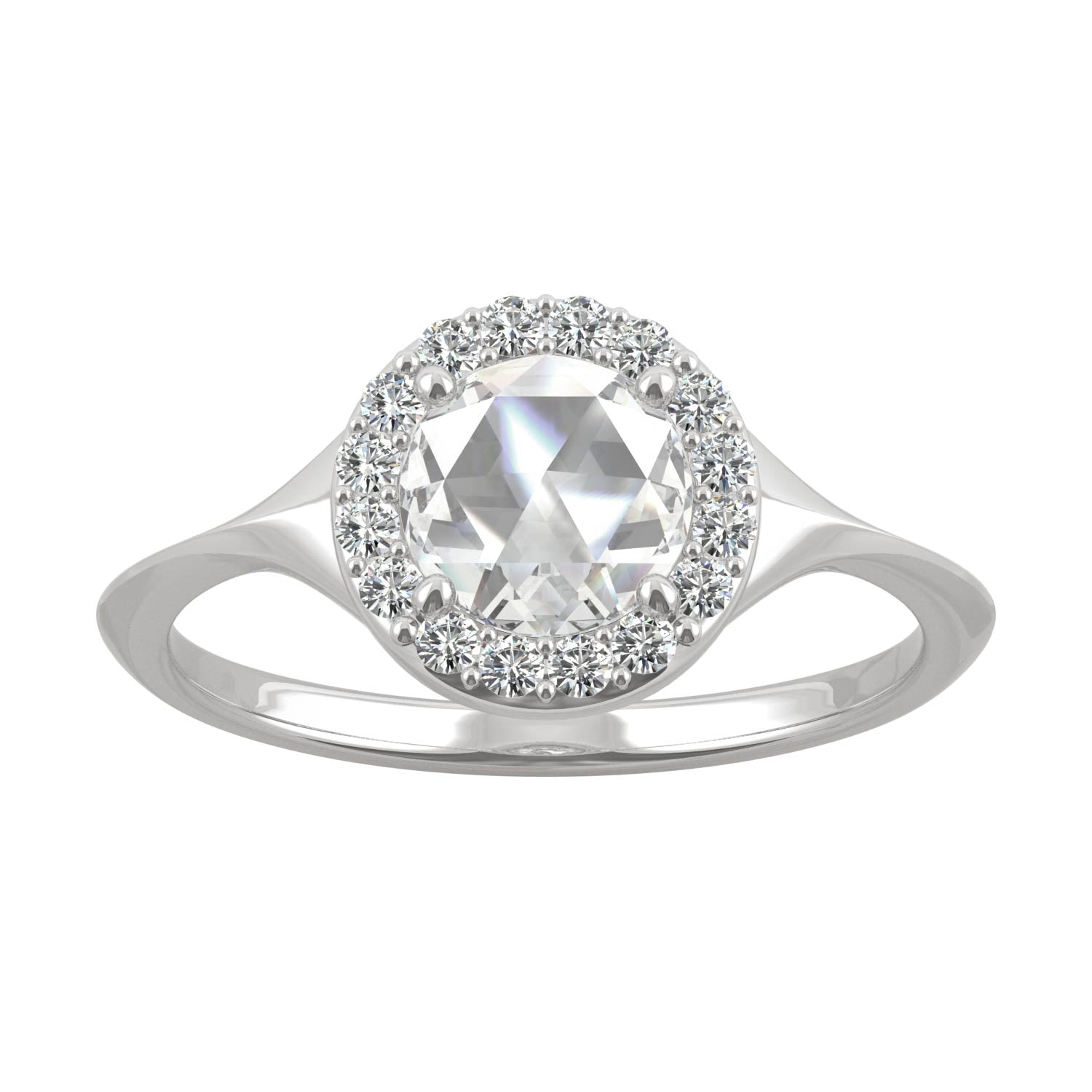 0.60 CTW DEW Round Moissanite Halo Ring in 14K White Gold