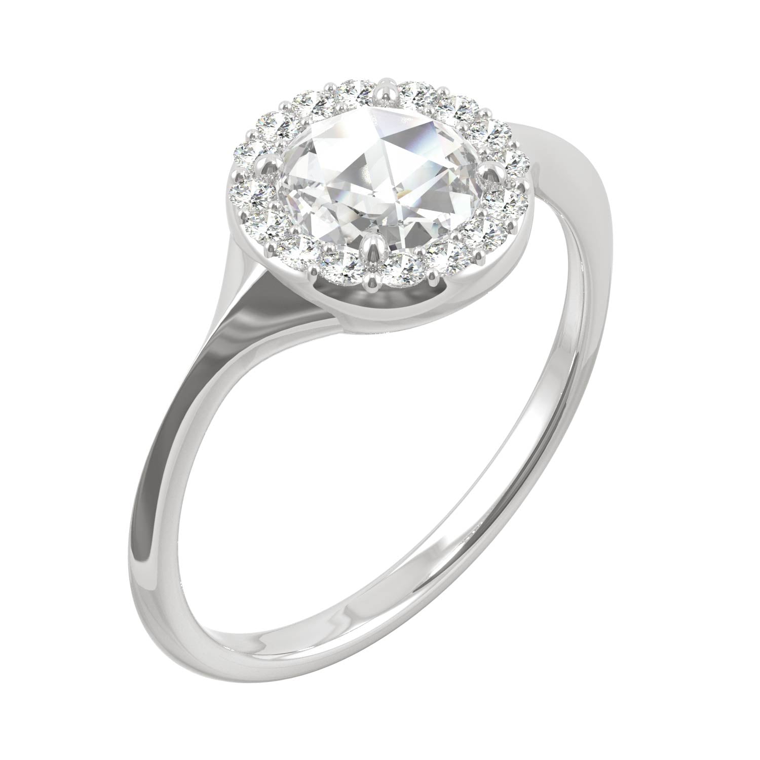 0.60 CTW DEW Round Rose-Cut Moissanite Halo Ring in 14K White Gold