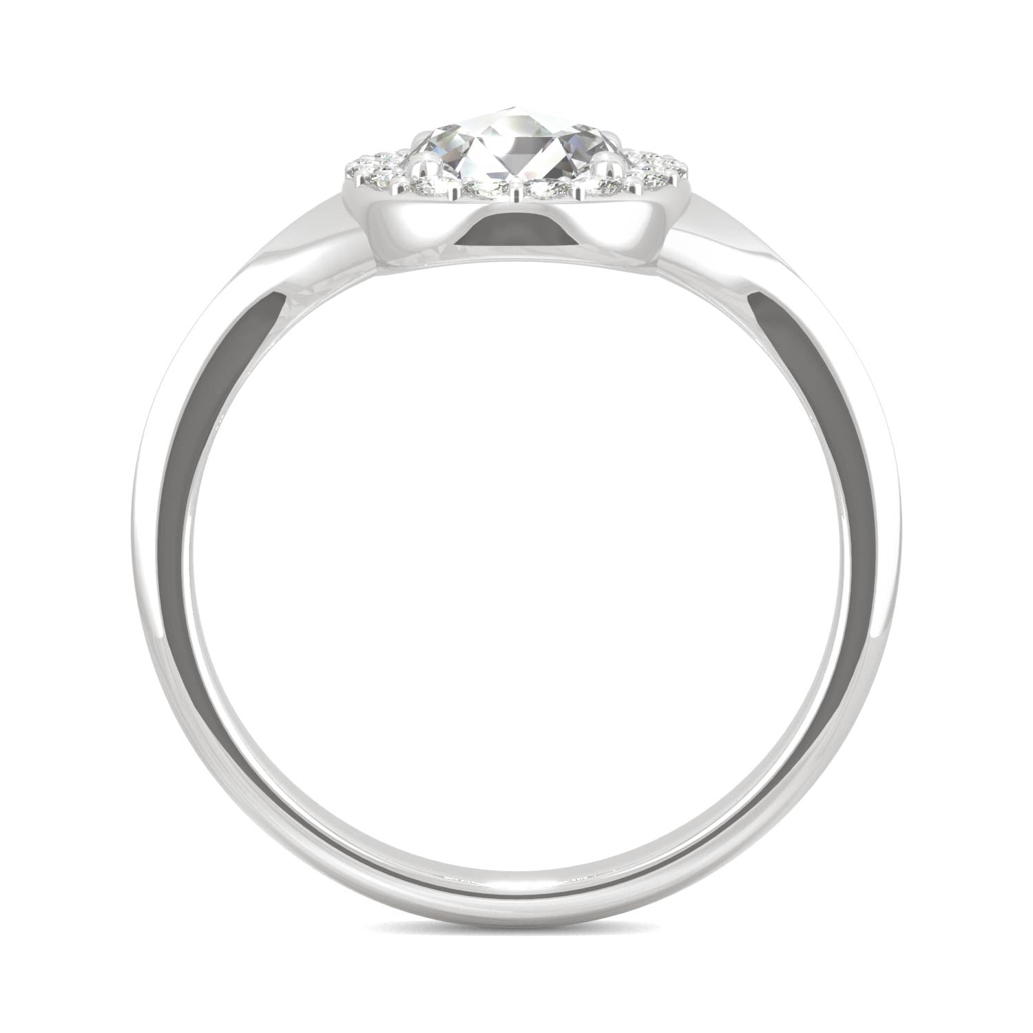 0.60 CTW DEW Round Rose-Cut Moissanite Halo Ring in 14K White Gold