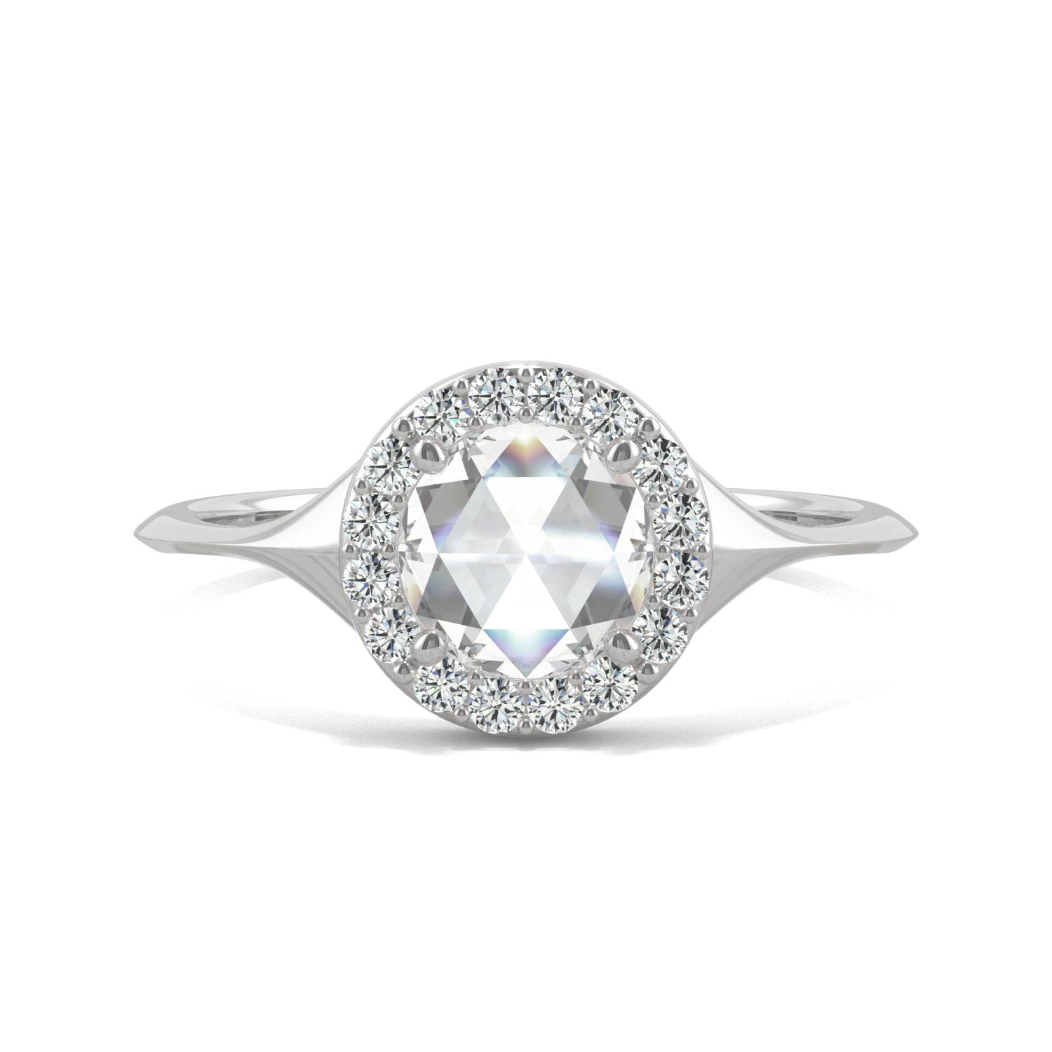 0.60 CTW DEW Round Moissanite Halo Ring in 14K White Gold