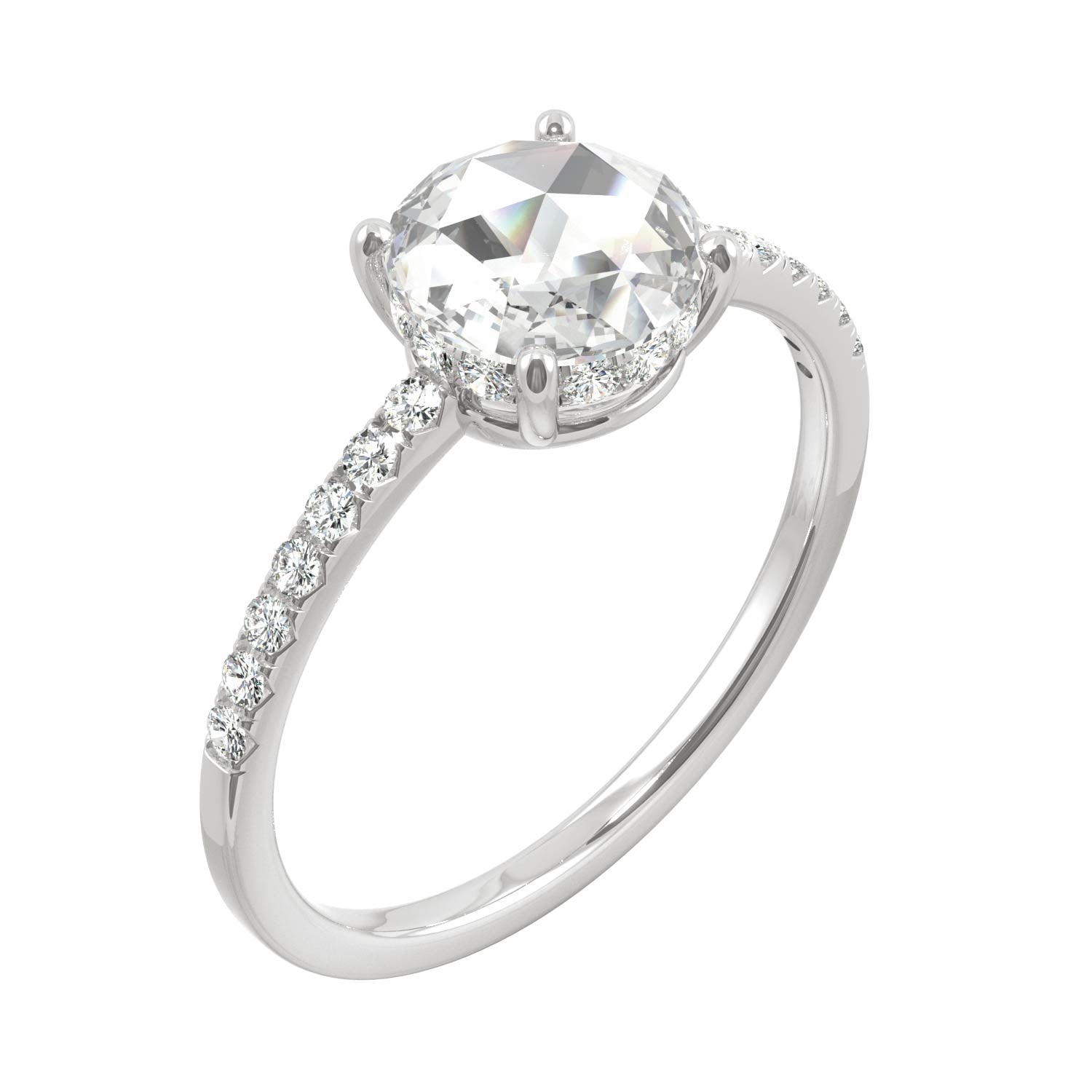 0.81 CTW DEW Round Moissanite Engagement Ring in 14K White Gold