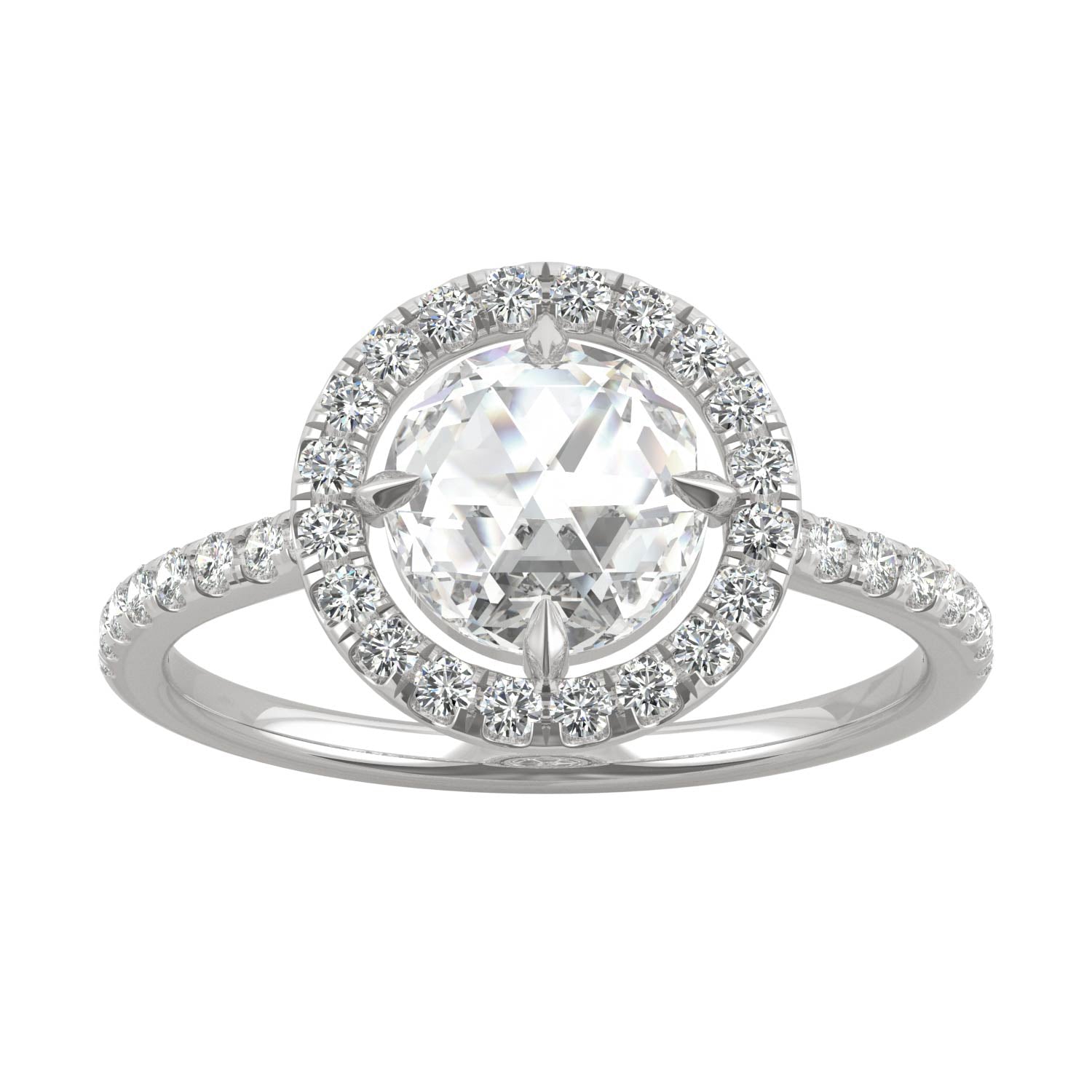 1.56 CTW DEW Round Rose-Cut Moissanite Halo Ring in 14K White Gold