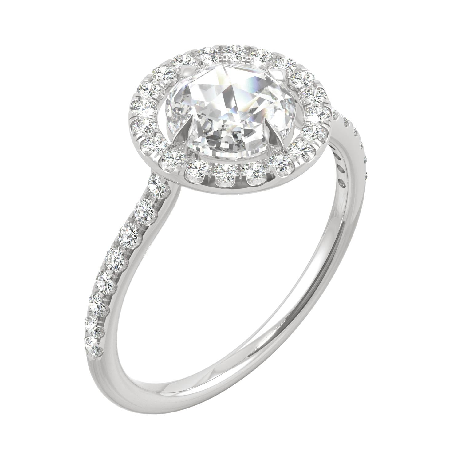 1.56 CTW DEW Round Rose-Cut Moissanite Halo Ring in 14K White Gold