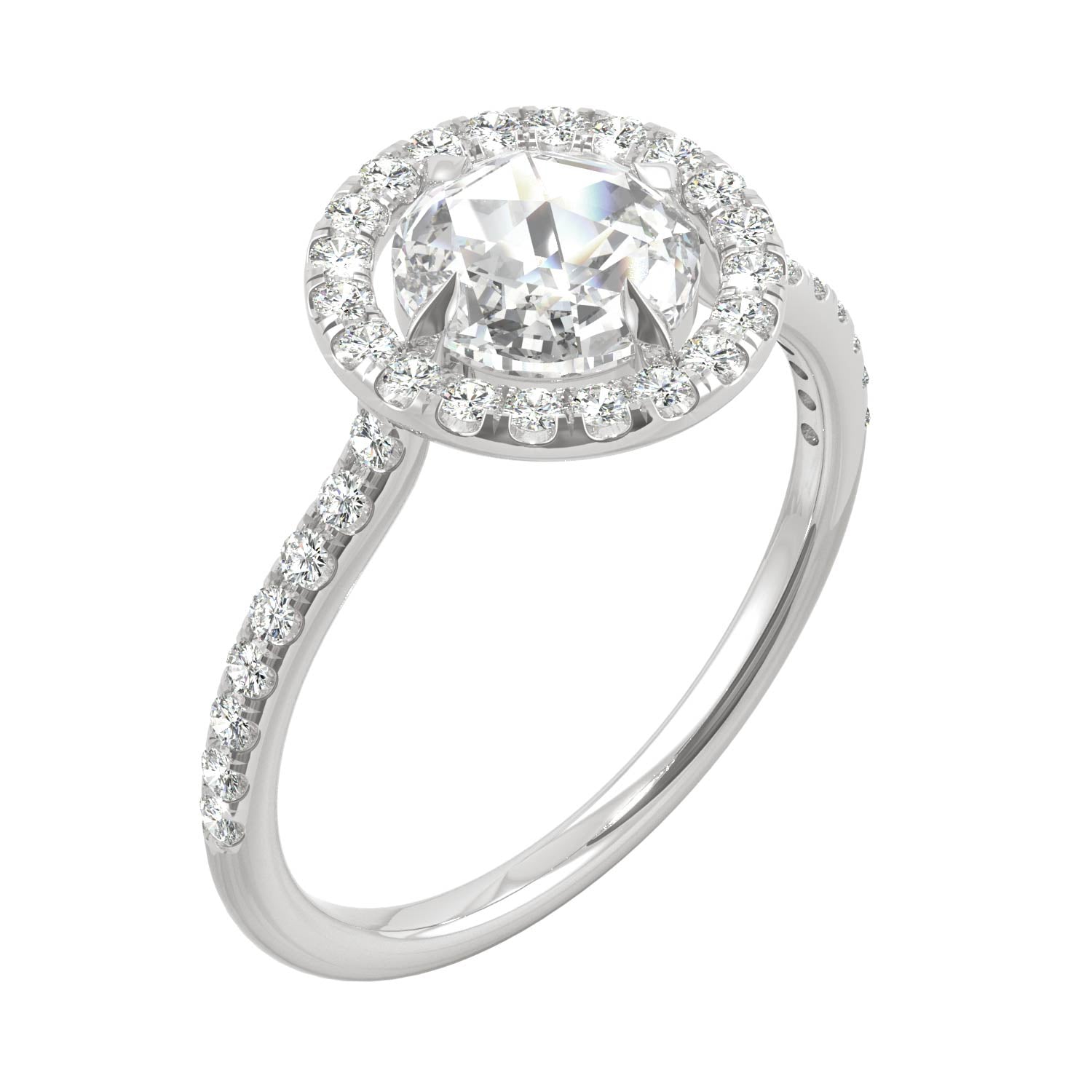 1.56 CTW DEW Round Moissanite Halo Ring in 14K White Gold