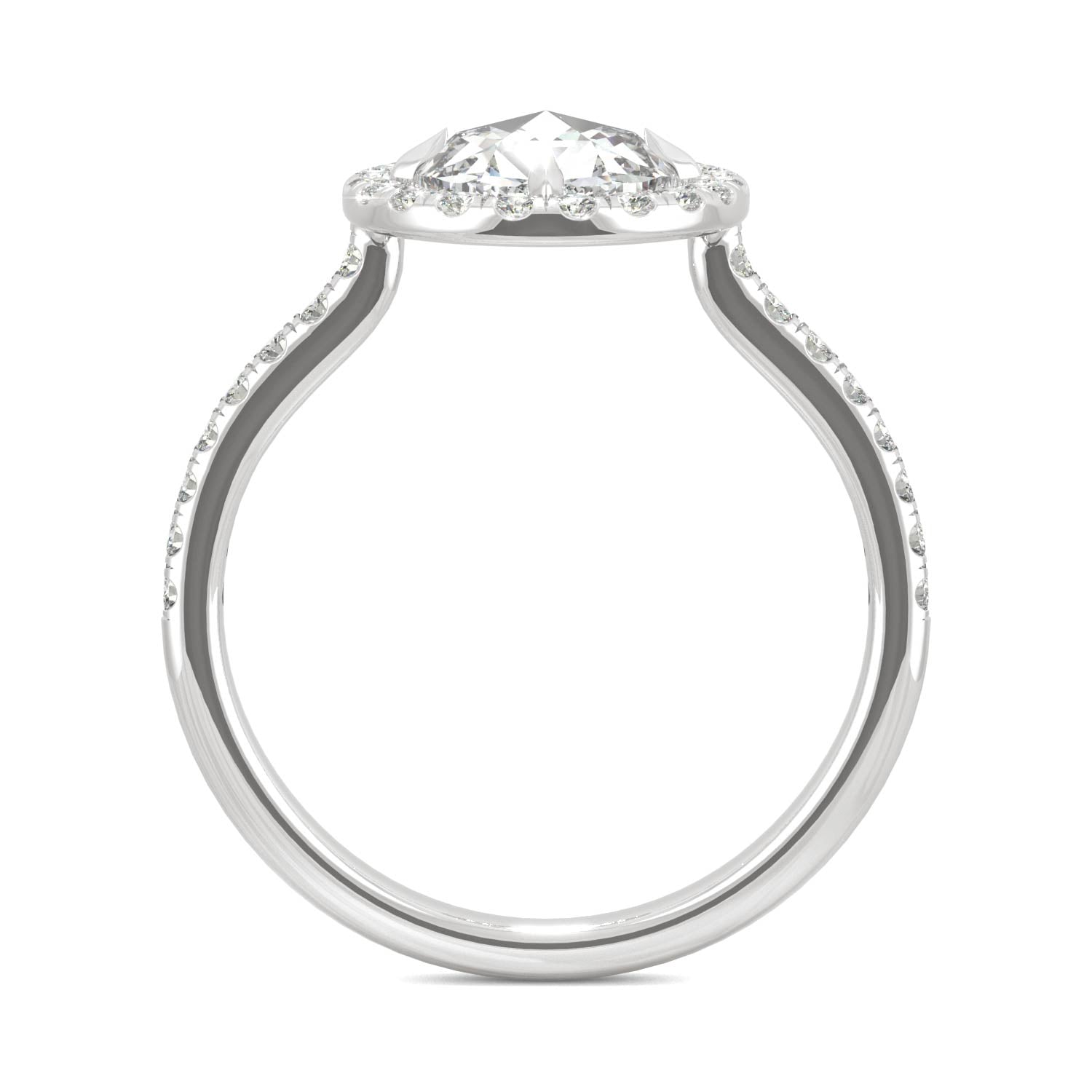 1.56 CTW DEW Round Rose-Cut Moissanite Halo Ring in 14K White Gold
