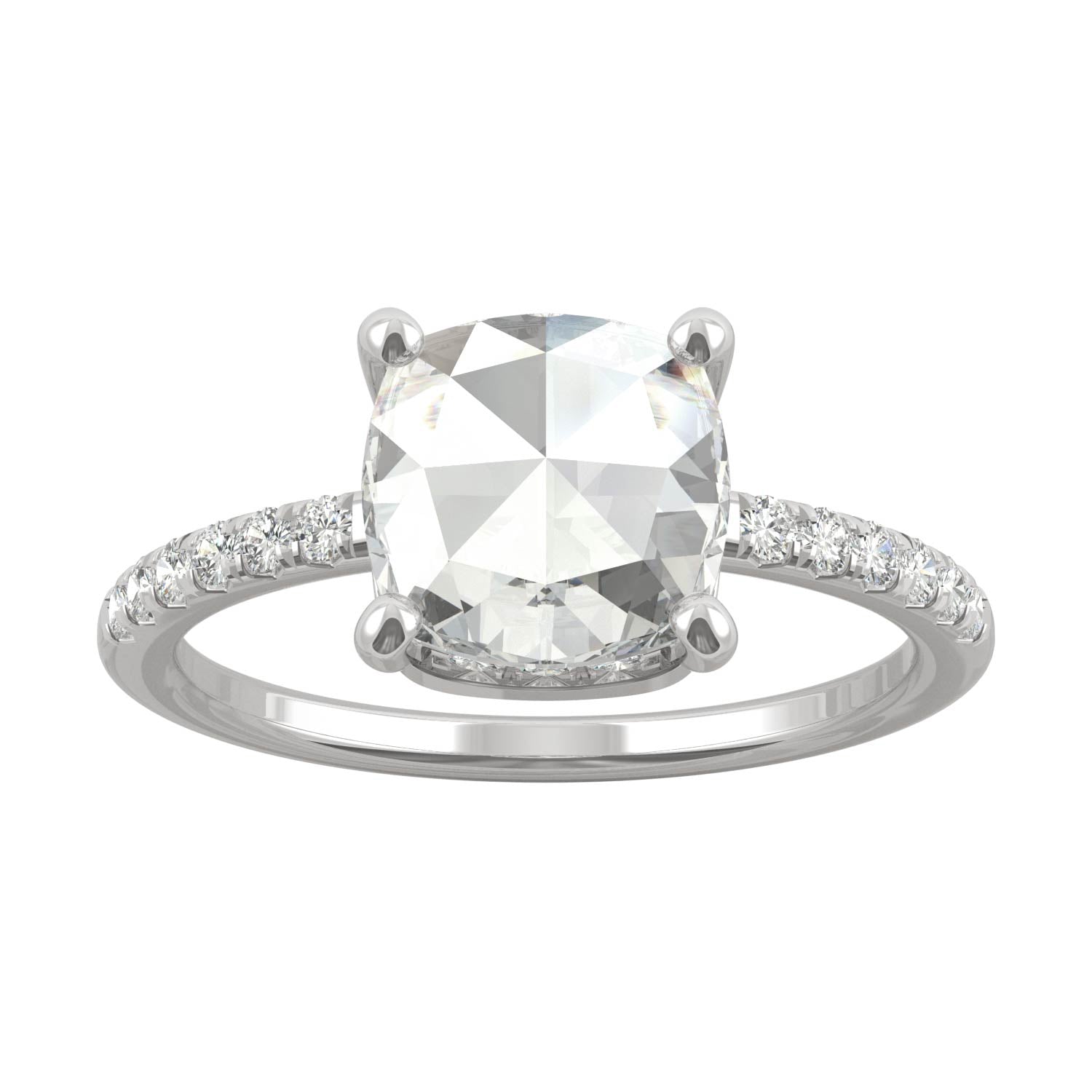 1.64 CTW DEW Cushion Moissanite Engagement Ring in 14K White Gold