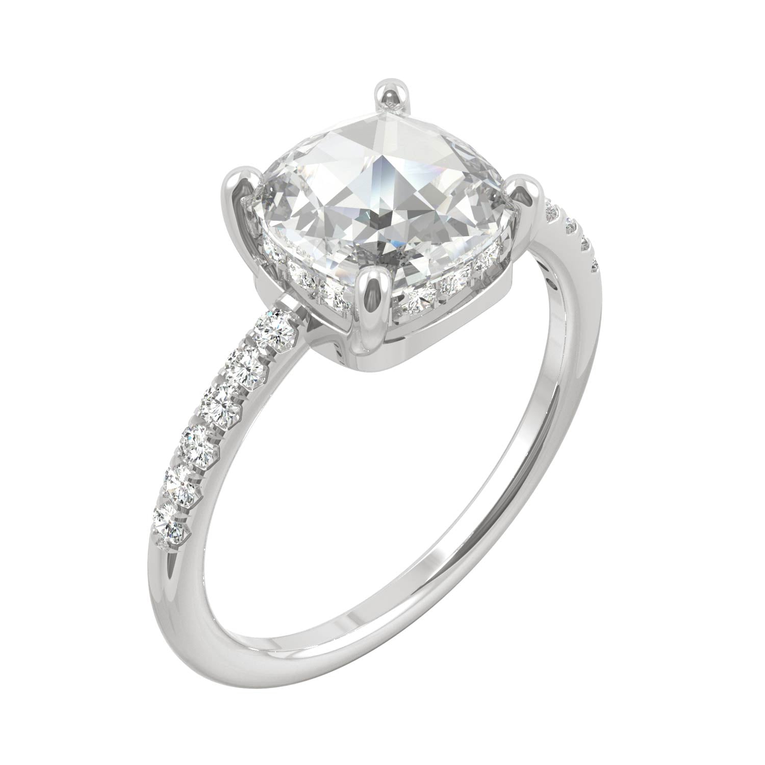 1.64 CTW DEW Cushion Moissanite Engagement Ring in 14K White Gold