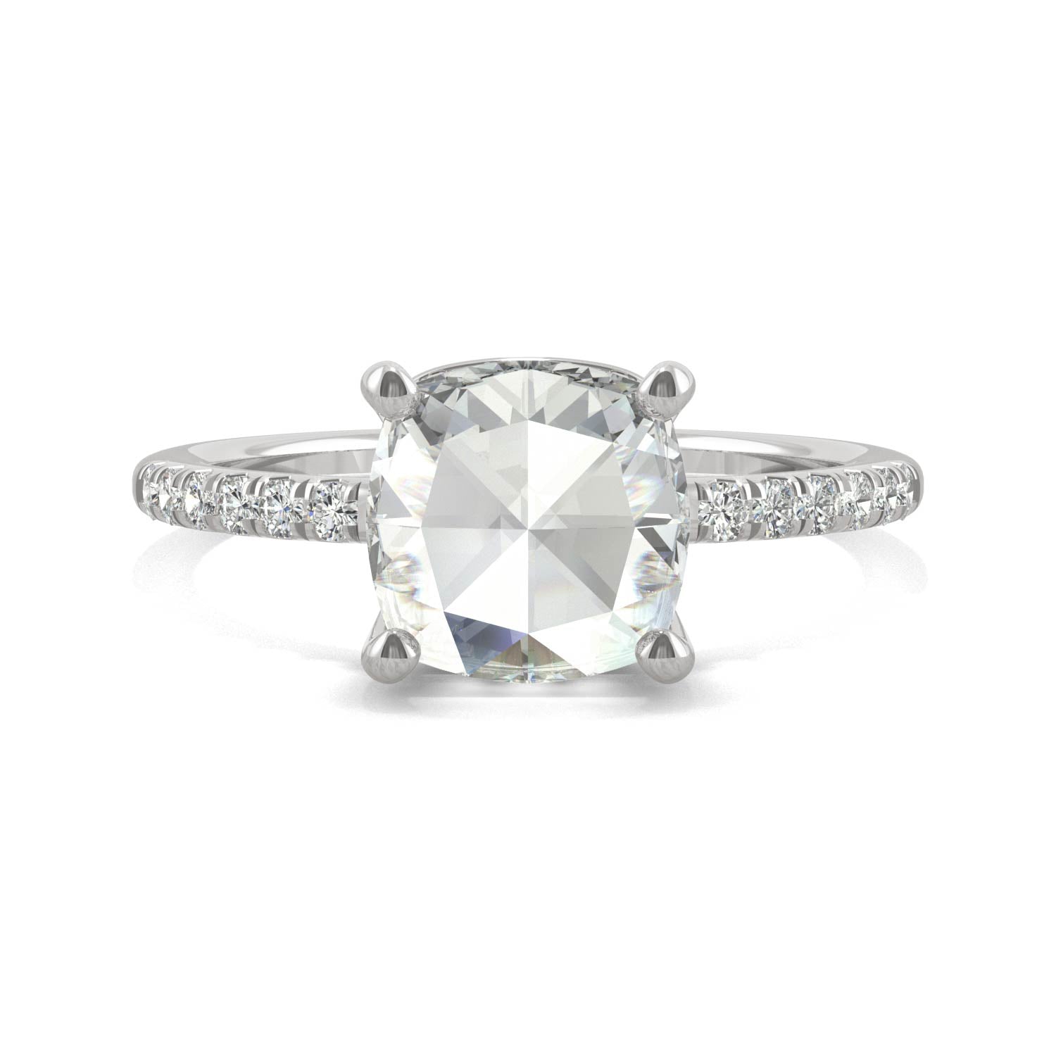 1.64 CTW DEW Cushion Moissanite Engagement Ring in 14K White Gold