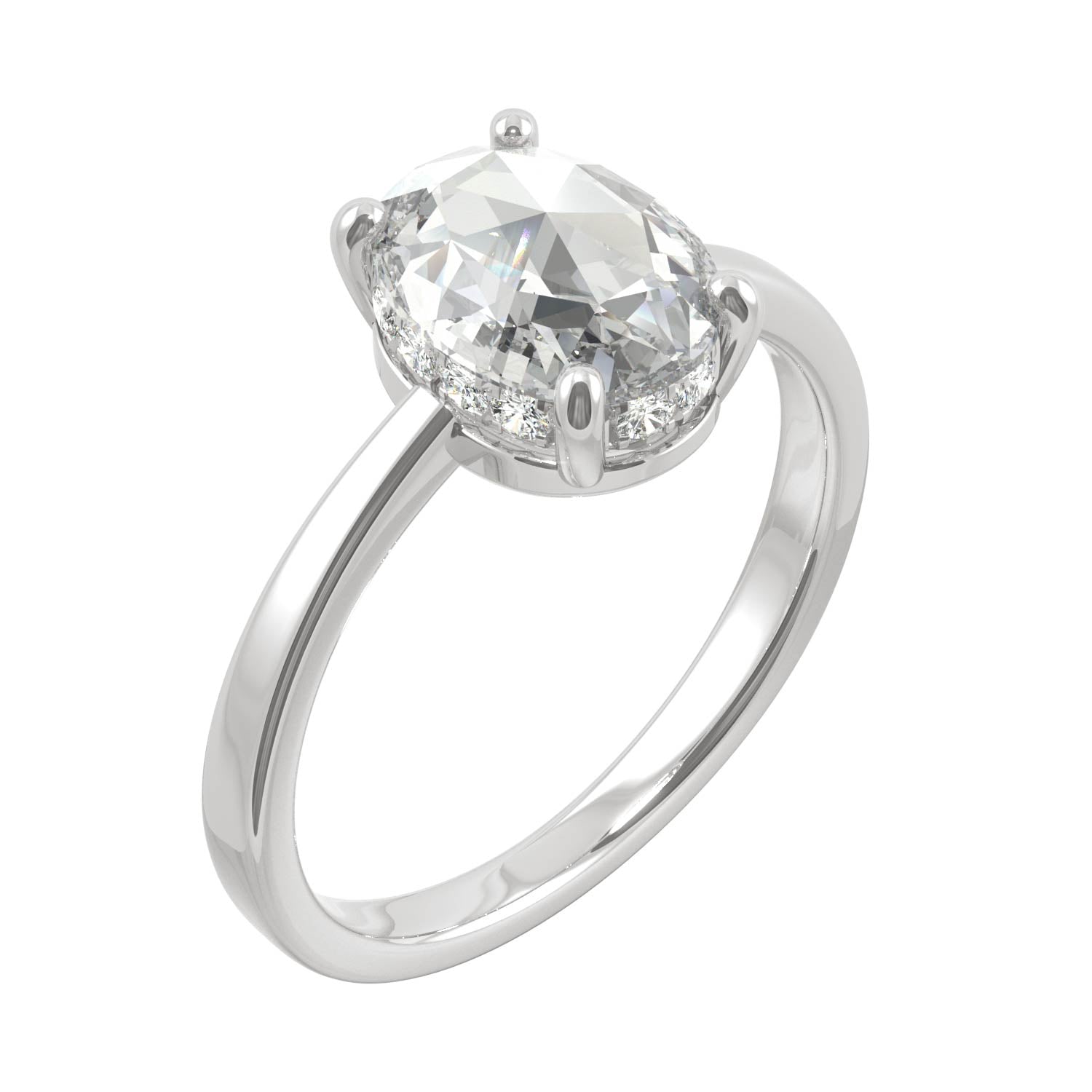1.26 CTW DEW Oval Rose-Cut Moissanite Halo Ring in 14K White Gold