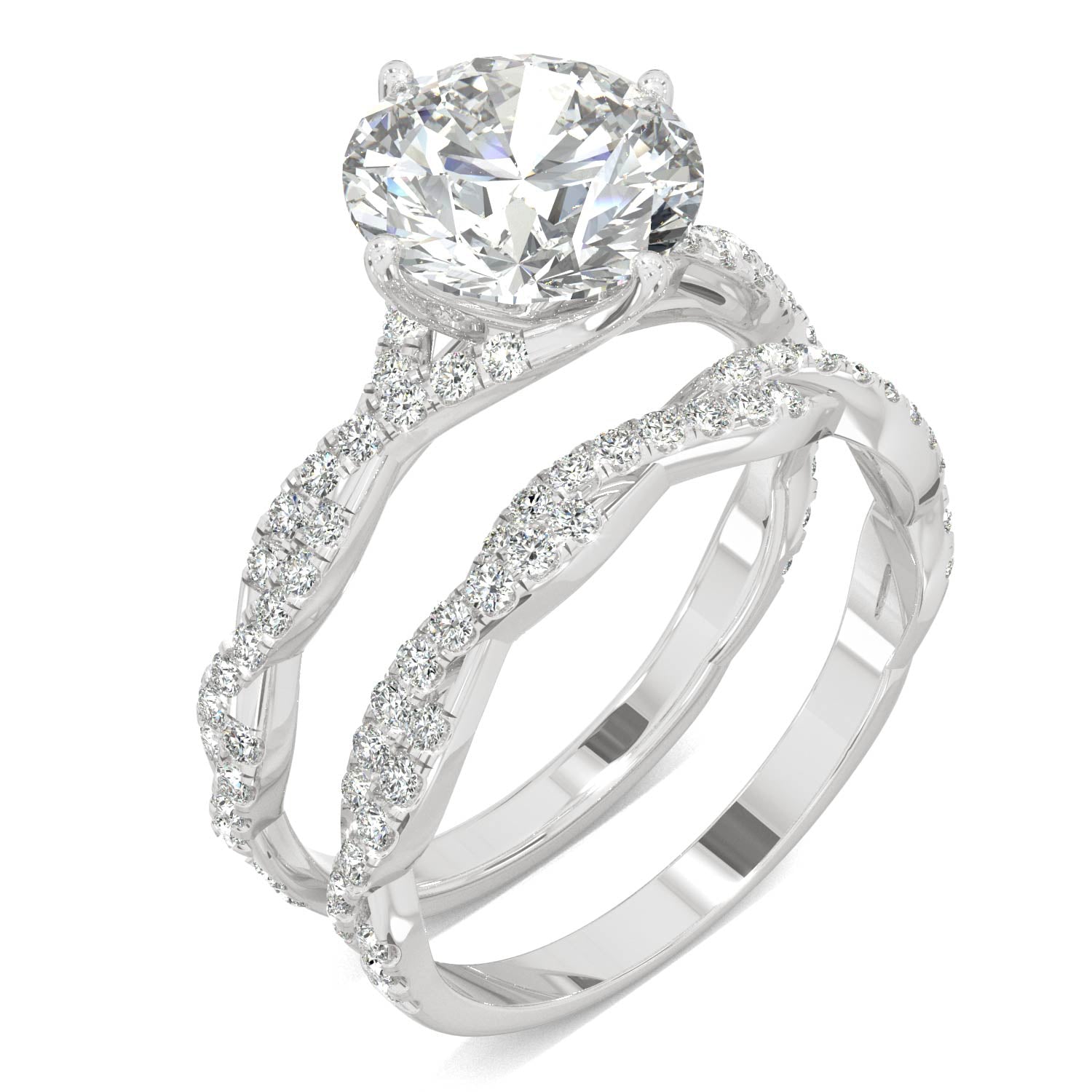 2.64 CTW DEW Round Moissanite Pave Bridal Set in 14K White Gold