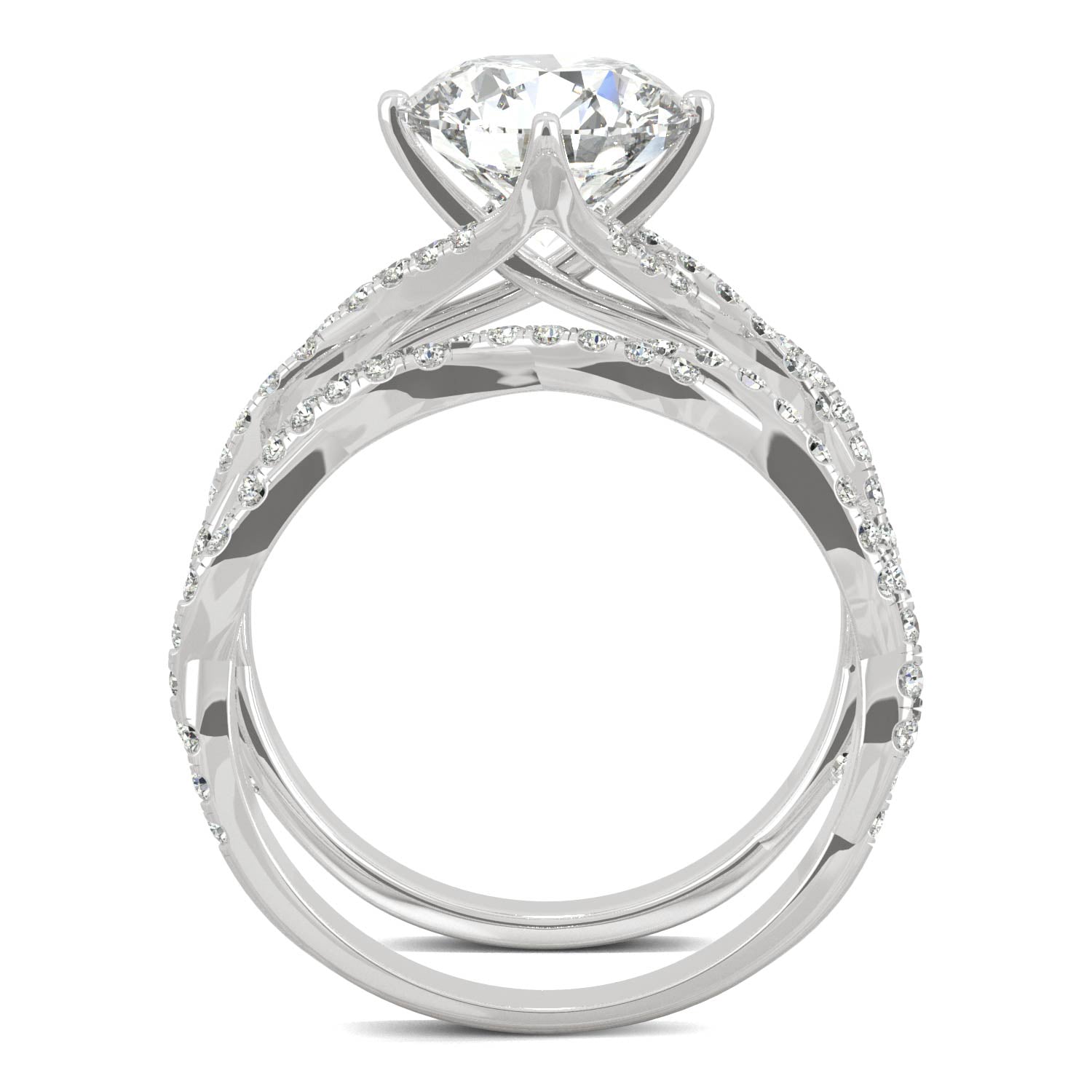 2.64 CTW DEW Round Moissanite Pave Bridal Set in 14K White Gold