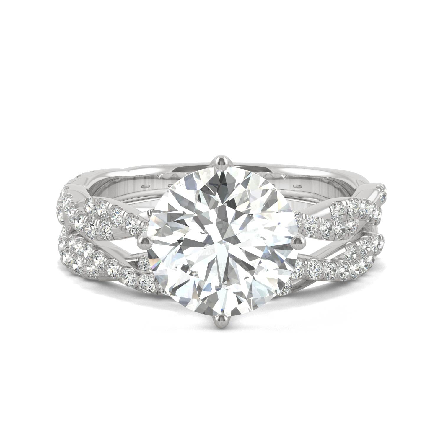 2.64 CTW DEW Round Moissanite Pave Bridal Set in 14K White Gold