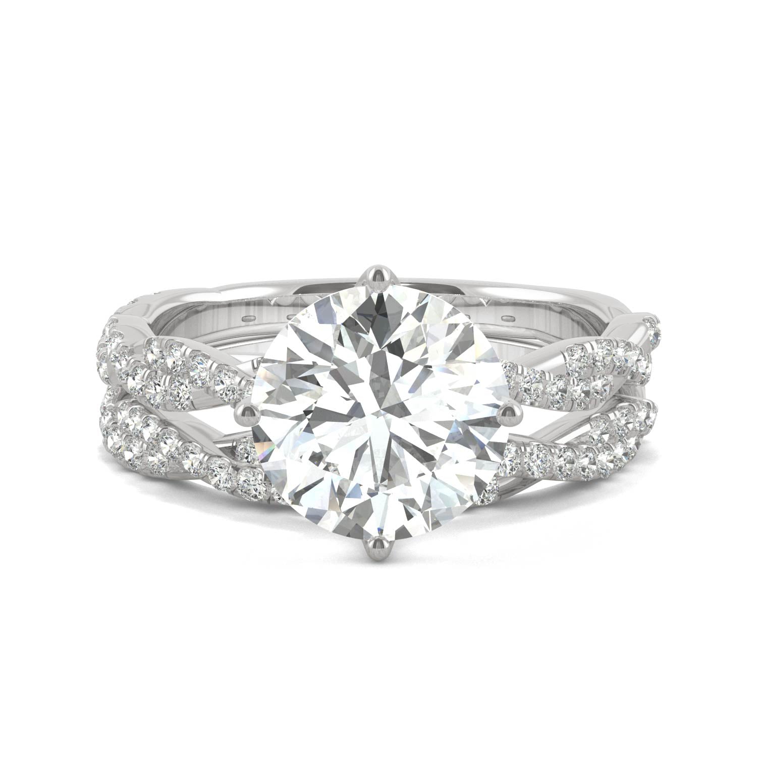 2.64 CTW DEW Round Moissanite Pave Bridal Set in 14K White Gold