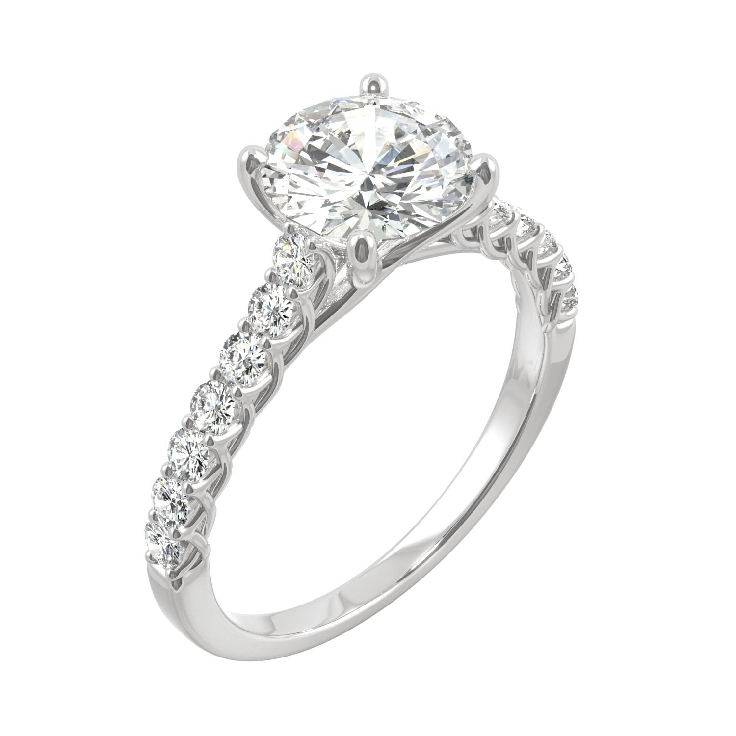 1.92 CTW DEW Round Moissanite Engagement Ring in 14K White Gold