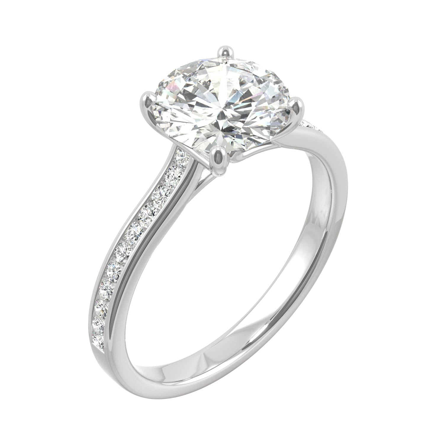 2.08 CTW DEW Round Moissanite Engagement Ring in 14K White Gold