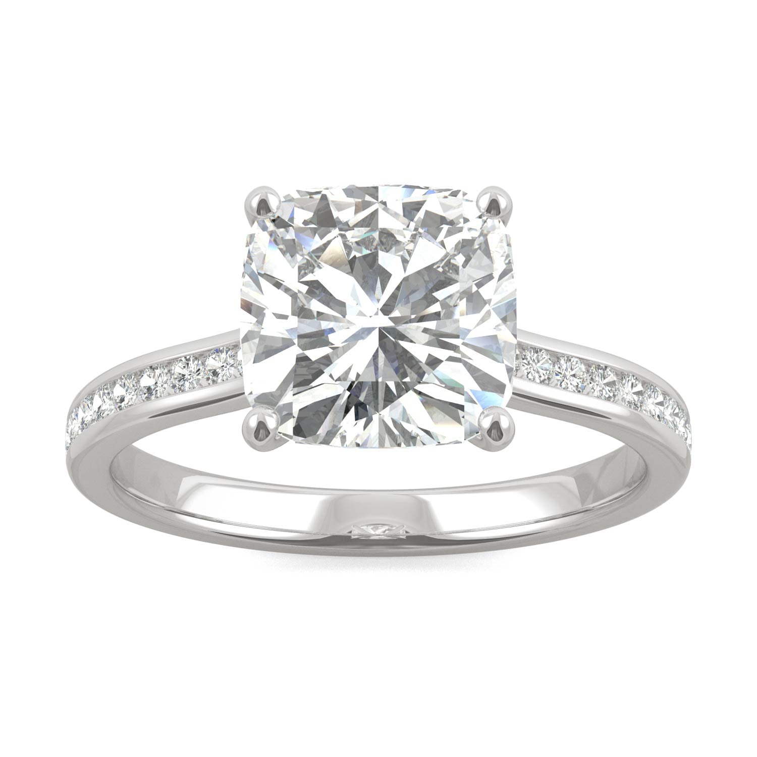 2.58 CTW DEW Cushion Moissanite Engagement Ring in 14K White Gold