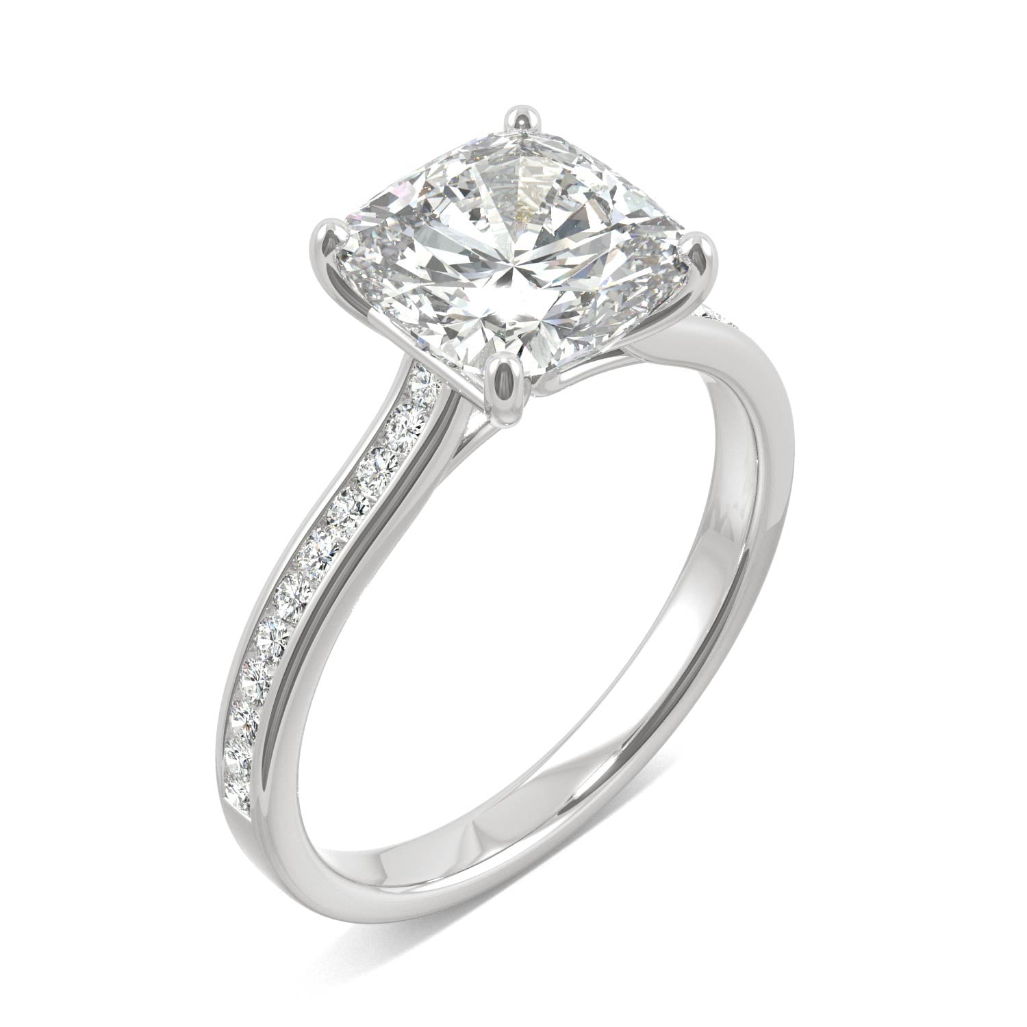 2.58 CTW DEW Cushion Moissanite Engagement Ring in 14K White Gold