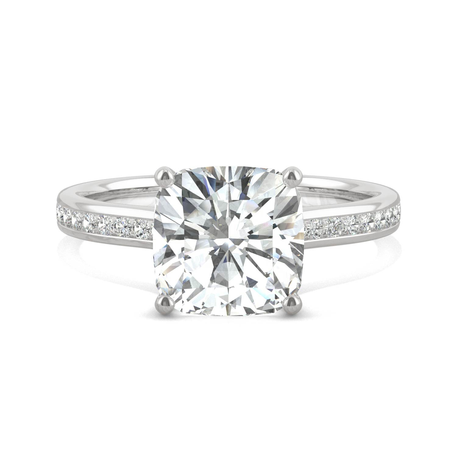 2.58 CTW DEW Cushion Moissanite Engagement Ring in 14K White Gold