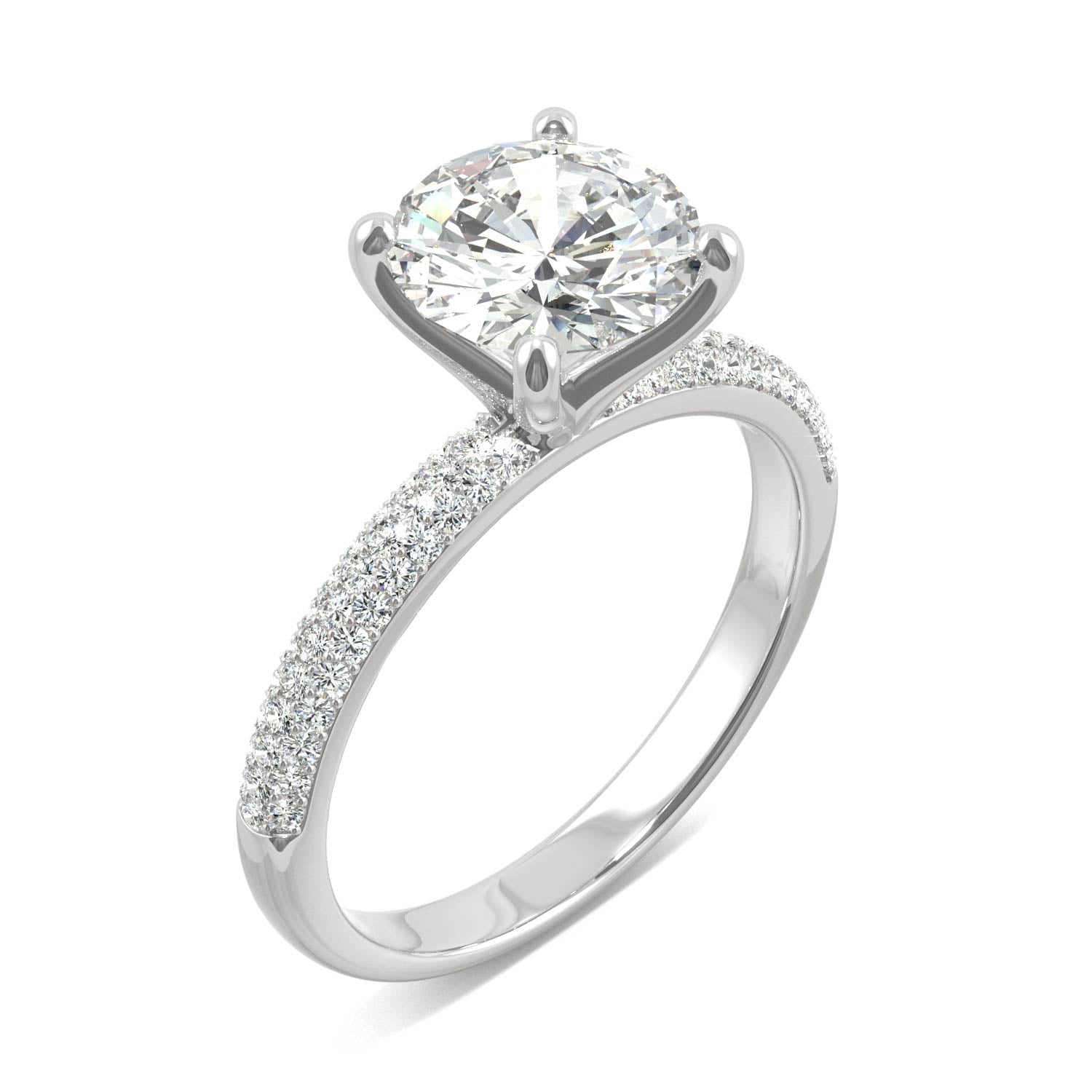 2.11 CTW DEW Round Moissanite Halo Ring in 14K White Gold