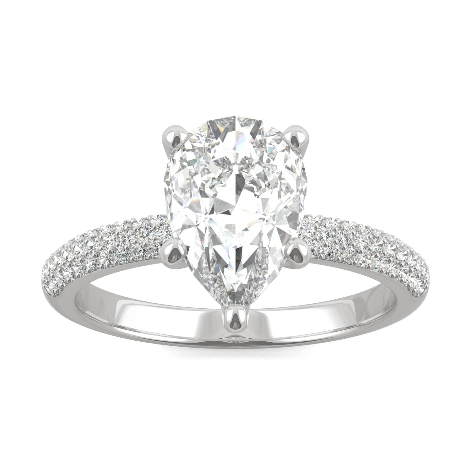 2.31 CTW DEW Pear Moissanite Pave Ring in 14K White Gold