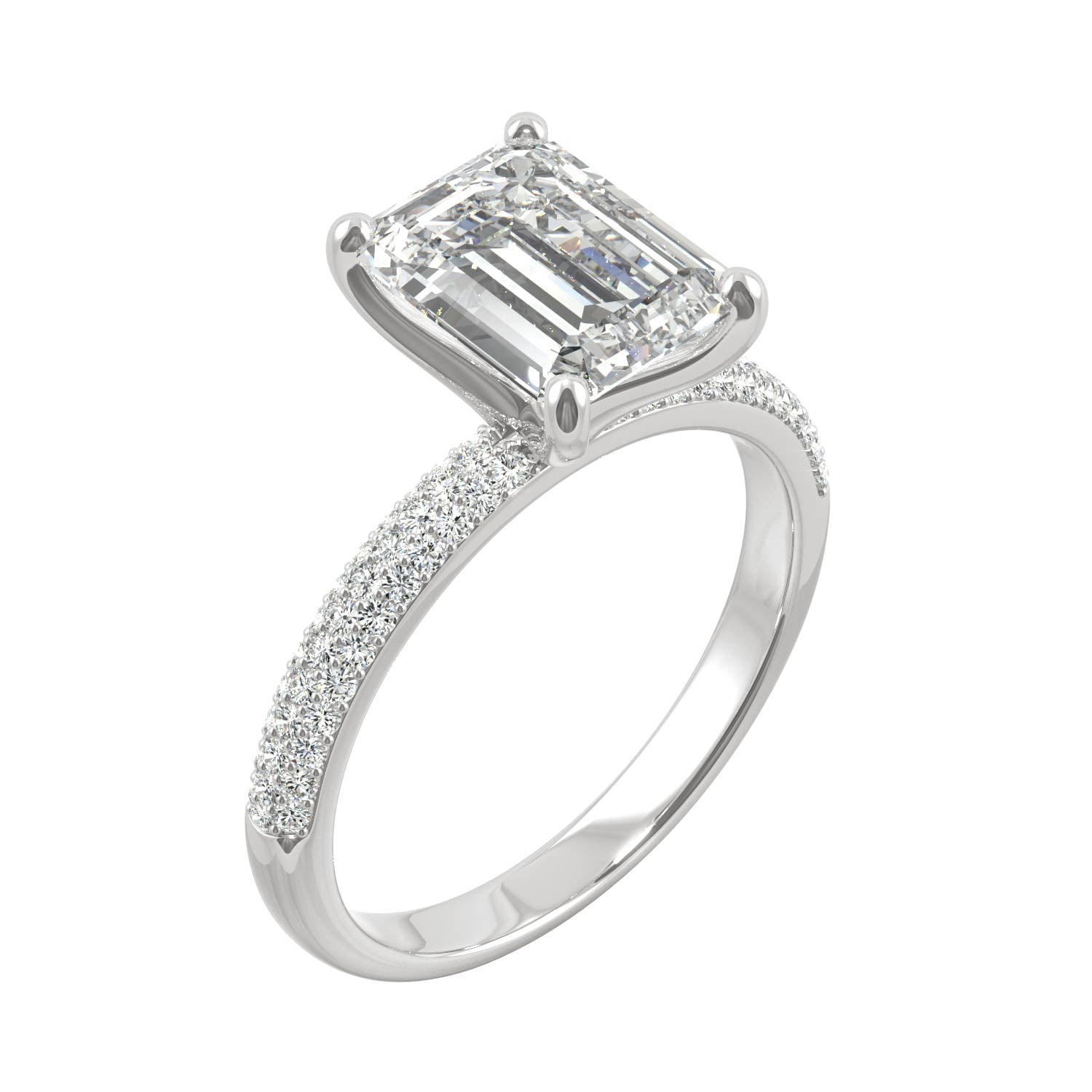 2.73 CTW DEW Emerald Moissanite Pave Ring in 14K White Gold