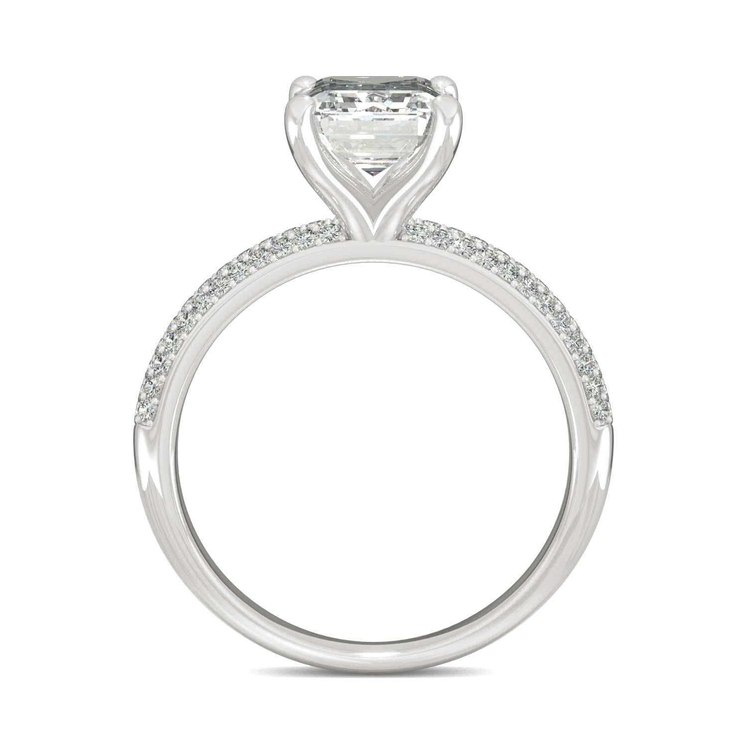 2.73 CTW DEW Emerald Moissanite Pave Engagement Ring in 14K White Gold