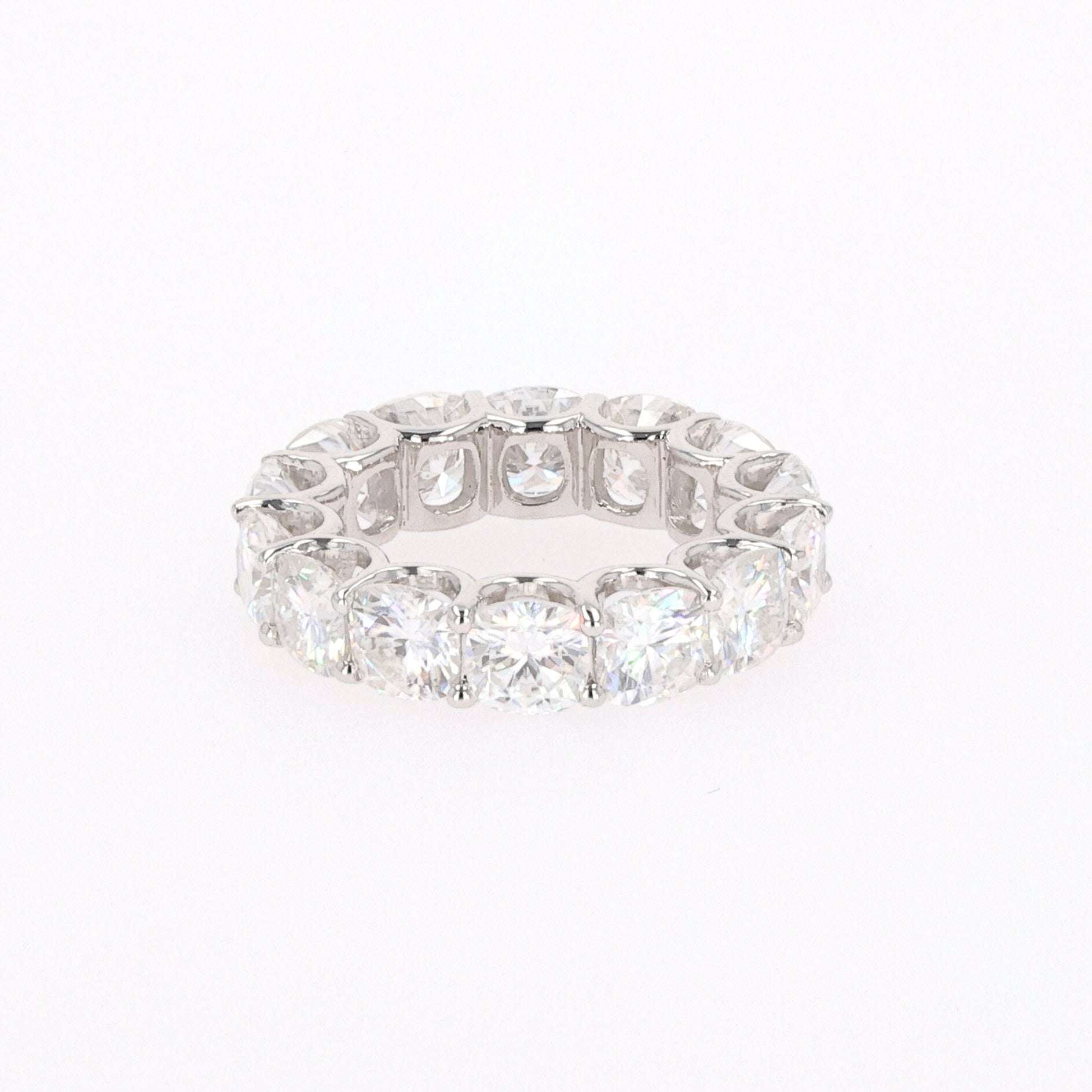 8.50 CTW DEW Cushion Near-Colorless Moissanite Eternity Ring in 14K White Gold