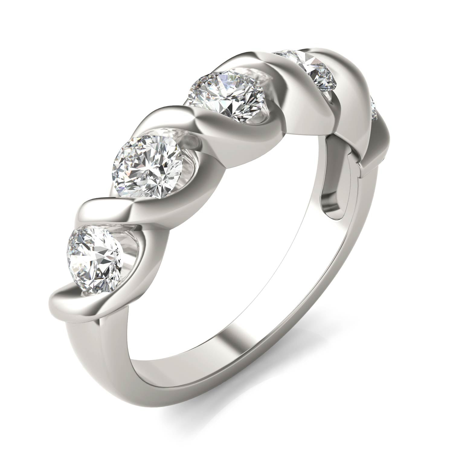 1.15 CTW DEW Round Moissanite Bypass Ring in 14K White Gold