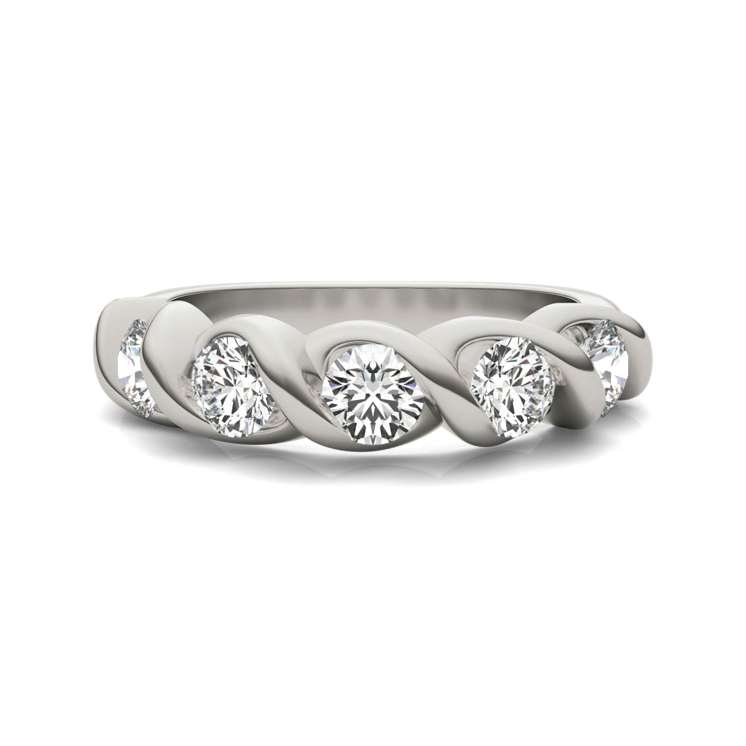 1.15 CTW DEW Round Moissanite Bypass Ring in 14K White Gold