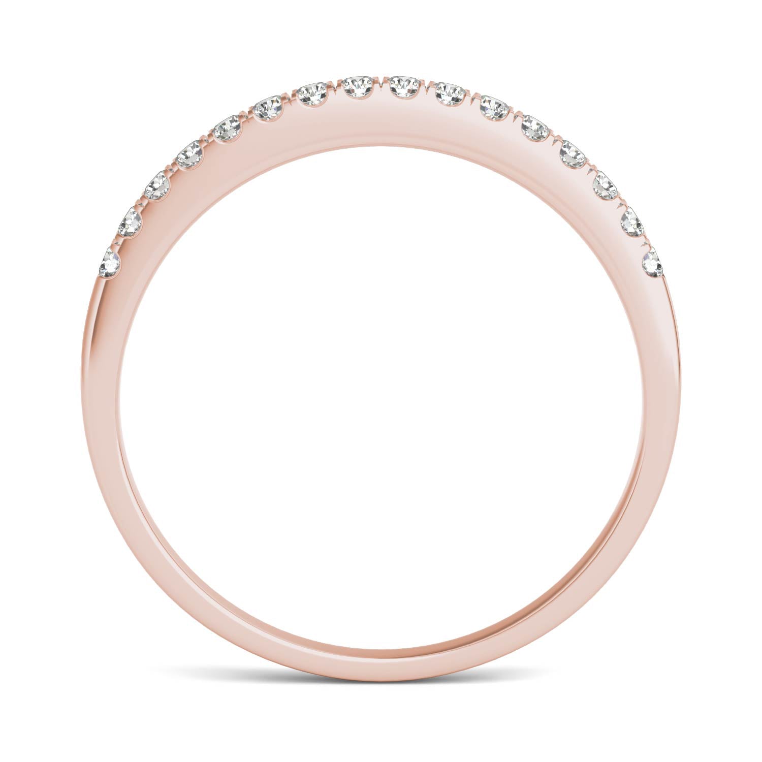 0.16 CTW DEW Round Moissanite Wedding Band in 14K Rose Gold