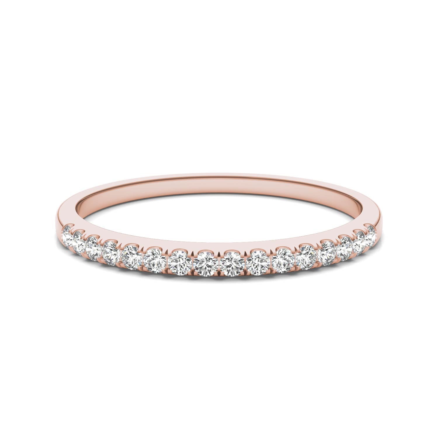 0.16 CTW DEW Round Moissanite Wedding Band in 14K Rose Gold