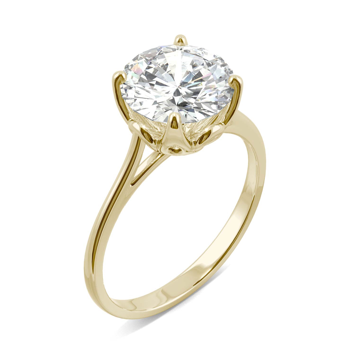 2.70 CTW DEW Round Moissanite Solitaire Engagement Ring in 14K Yellow Gold